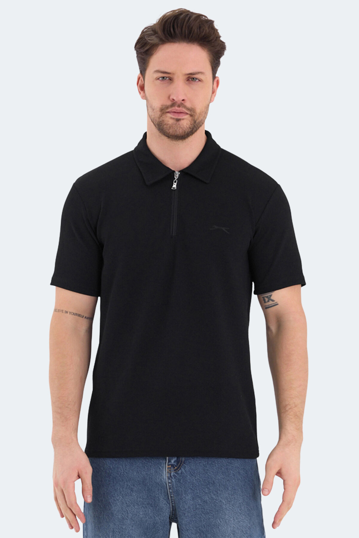 Slazenger BARRIER Erkek Polo Yaka Siyah Tişört