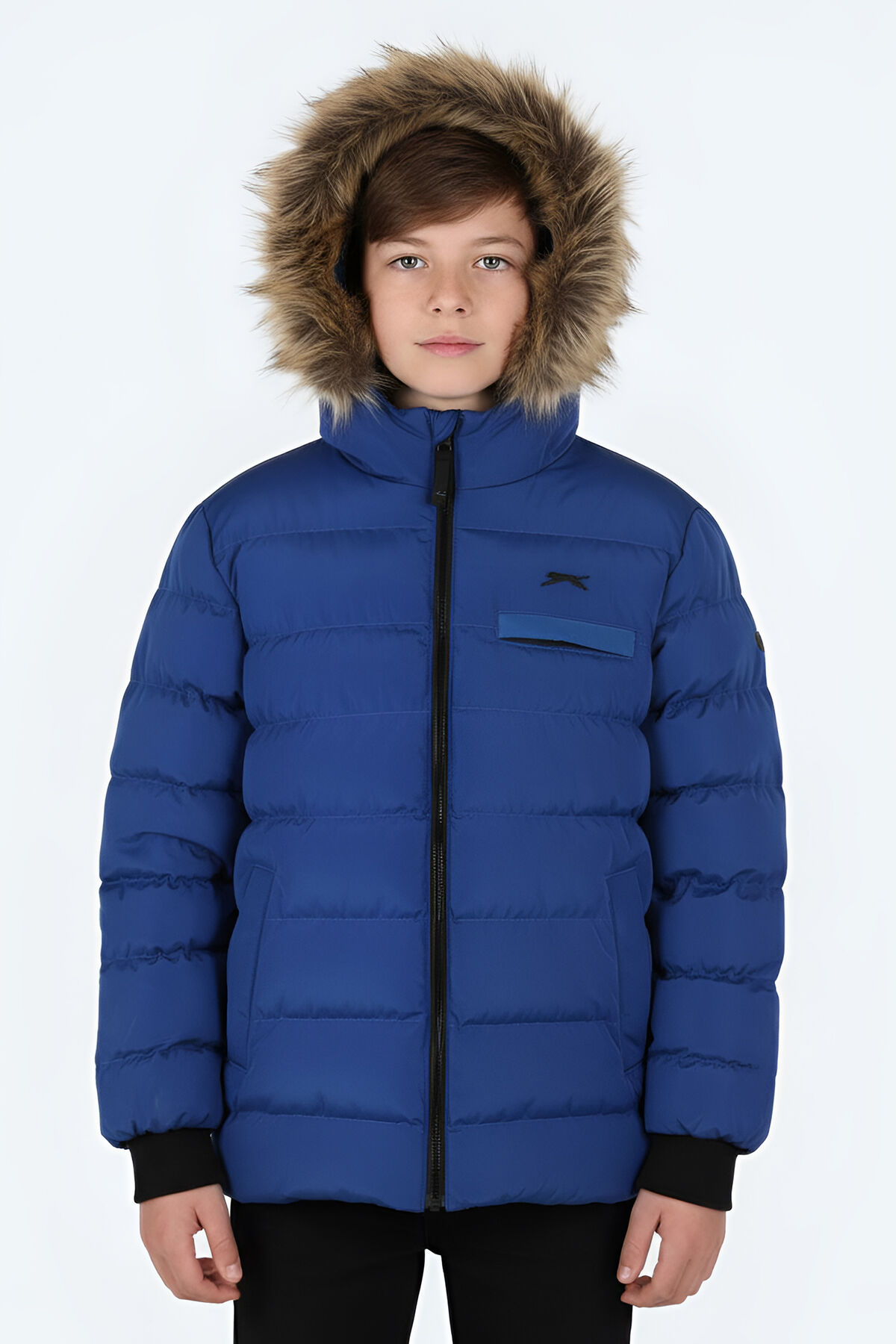 Slazenger CALISTO NEW Unisex Çocuk Kapüşonlu Şişme Saks Mavi Mont & Kaban