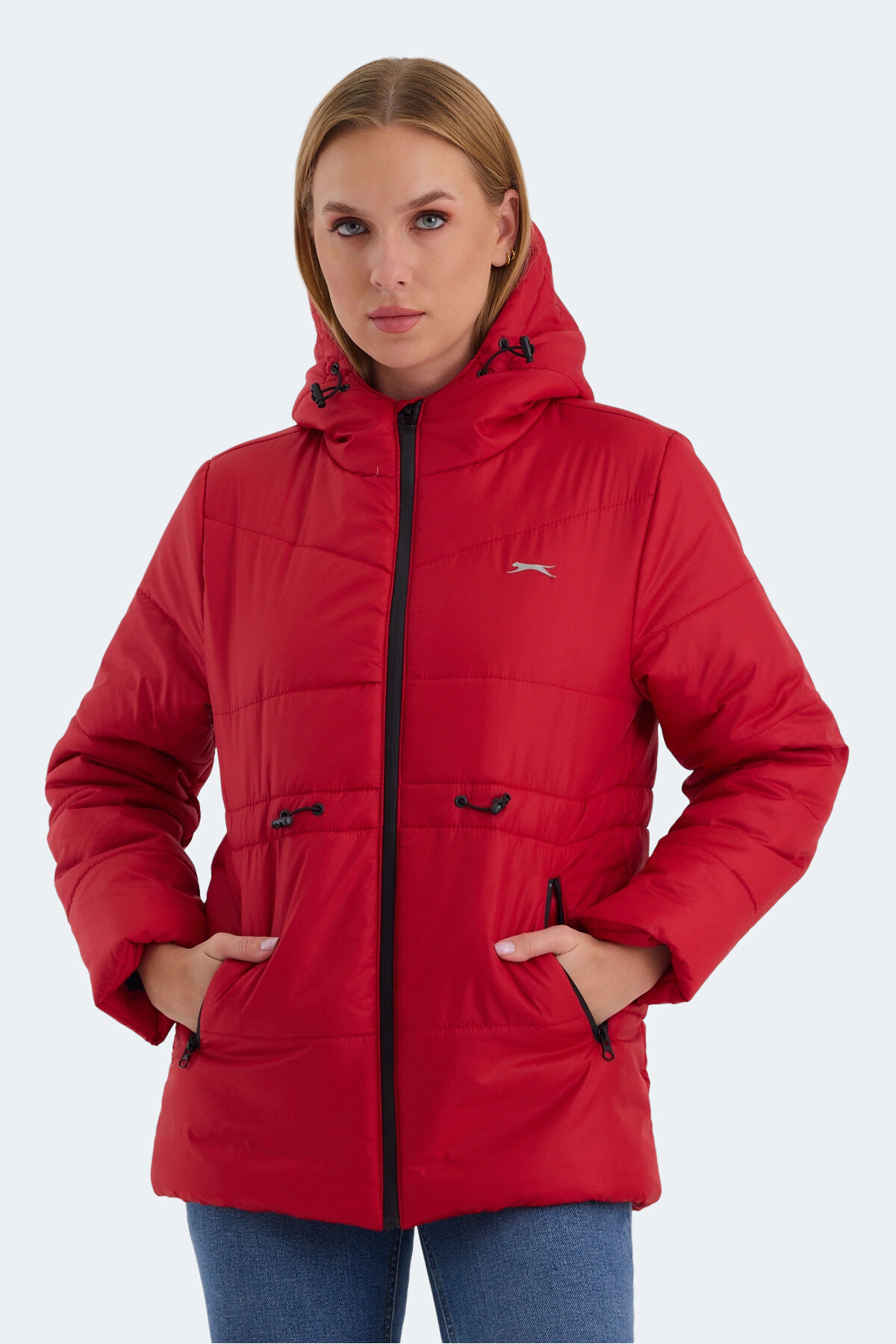 Slazenger CALLU Kadın Kapüşonlu Şişme Kırmızı Mont & Kaban
