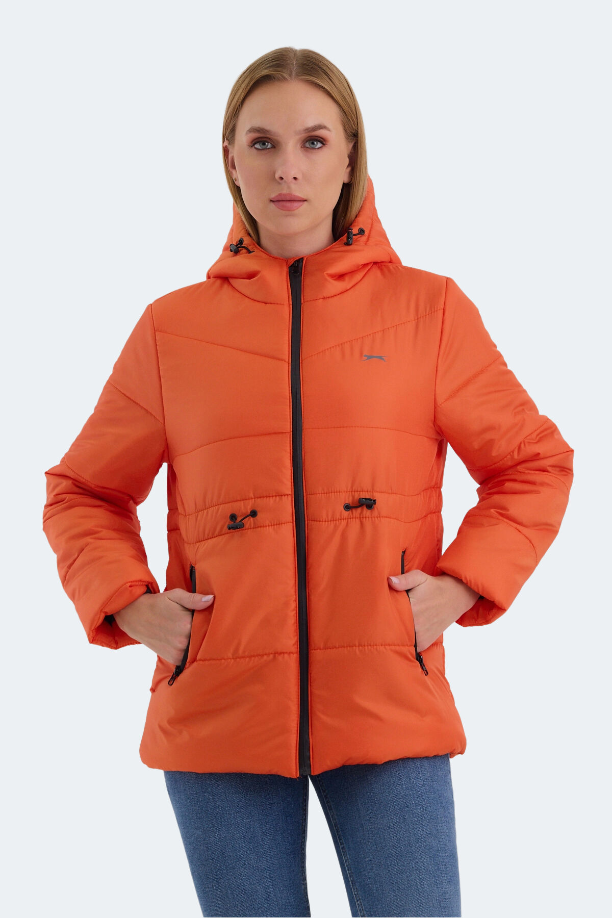 Slazenger CALLU Kadın Kapüşonlu Şişme Turuncu Mont & Kaban