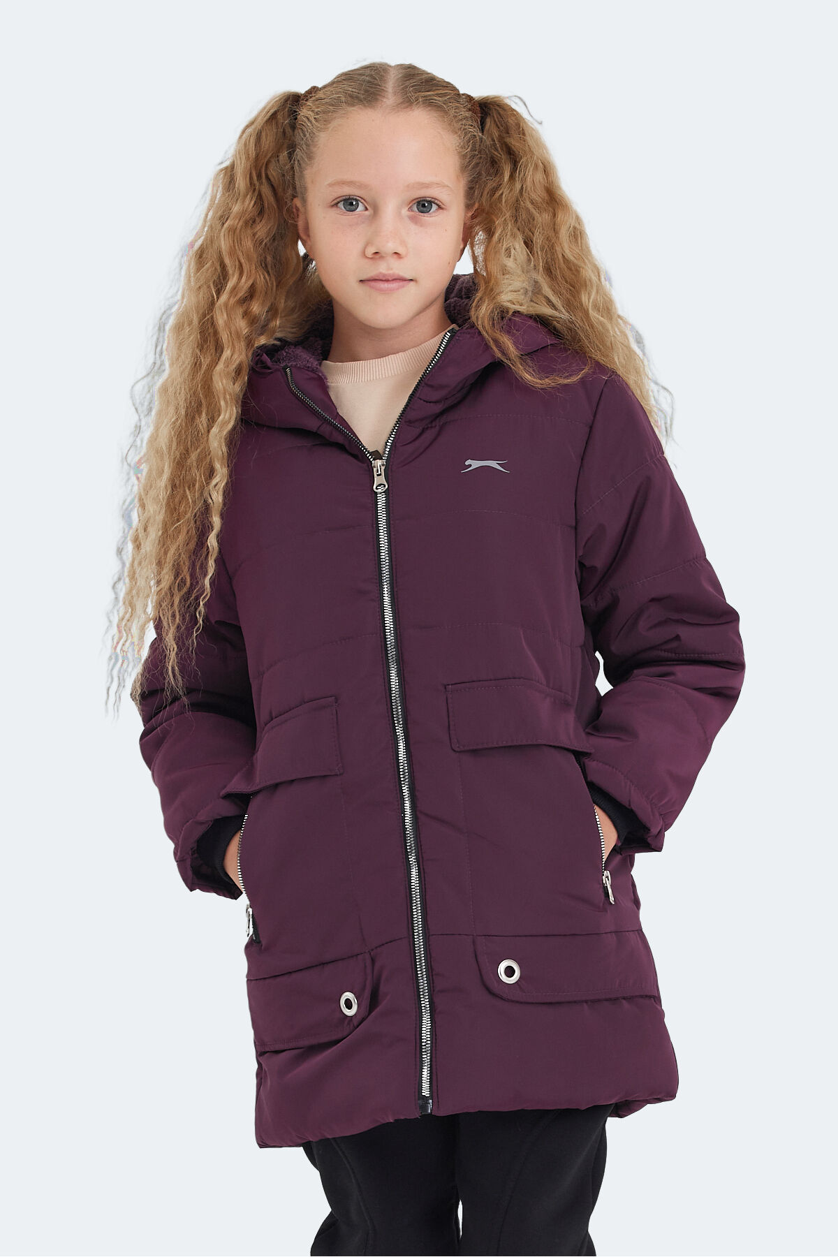 Slazenger CAMELIA Kız Çocuk Kapüşonlu Mor Mont & Kaban