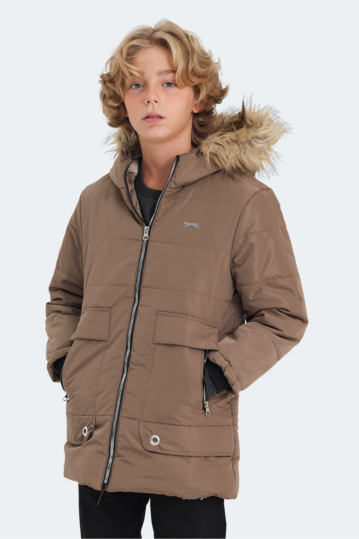 Slazenger CAMELIA Unisex Çocuk Kapüşonlu Bej Mont & Kaban