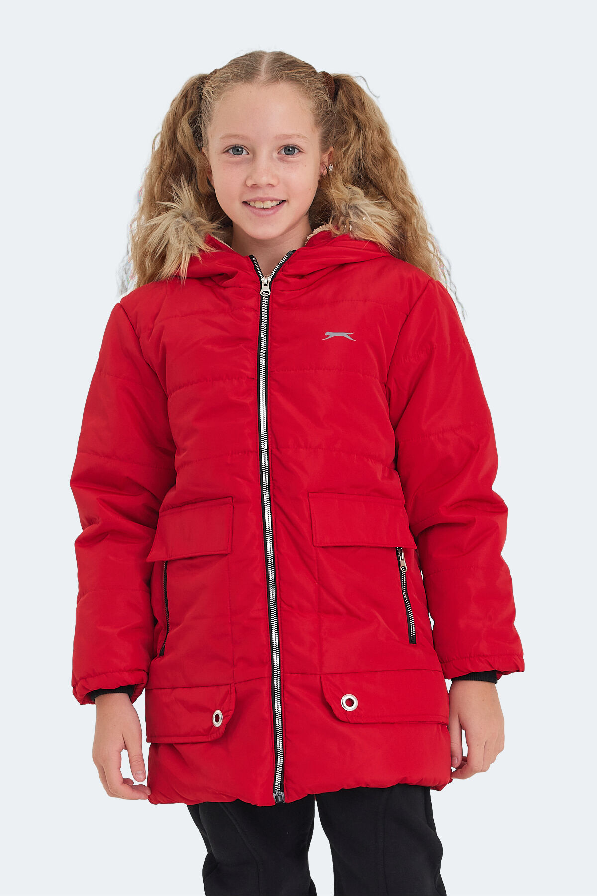 Slazenger CAMELIA Unisex Çocuk Kapüşonlu Kırmızı Mont & Kaban