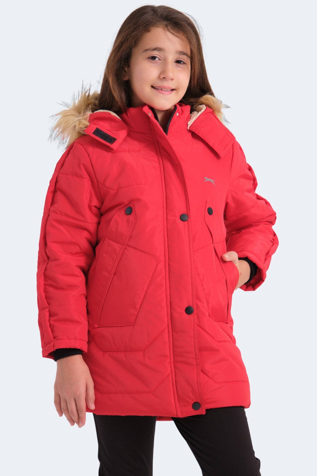 Slazenger CAMRON Kız Çocuk Kapüşonlu Şişme Kırmızı Mont & Kaban