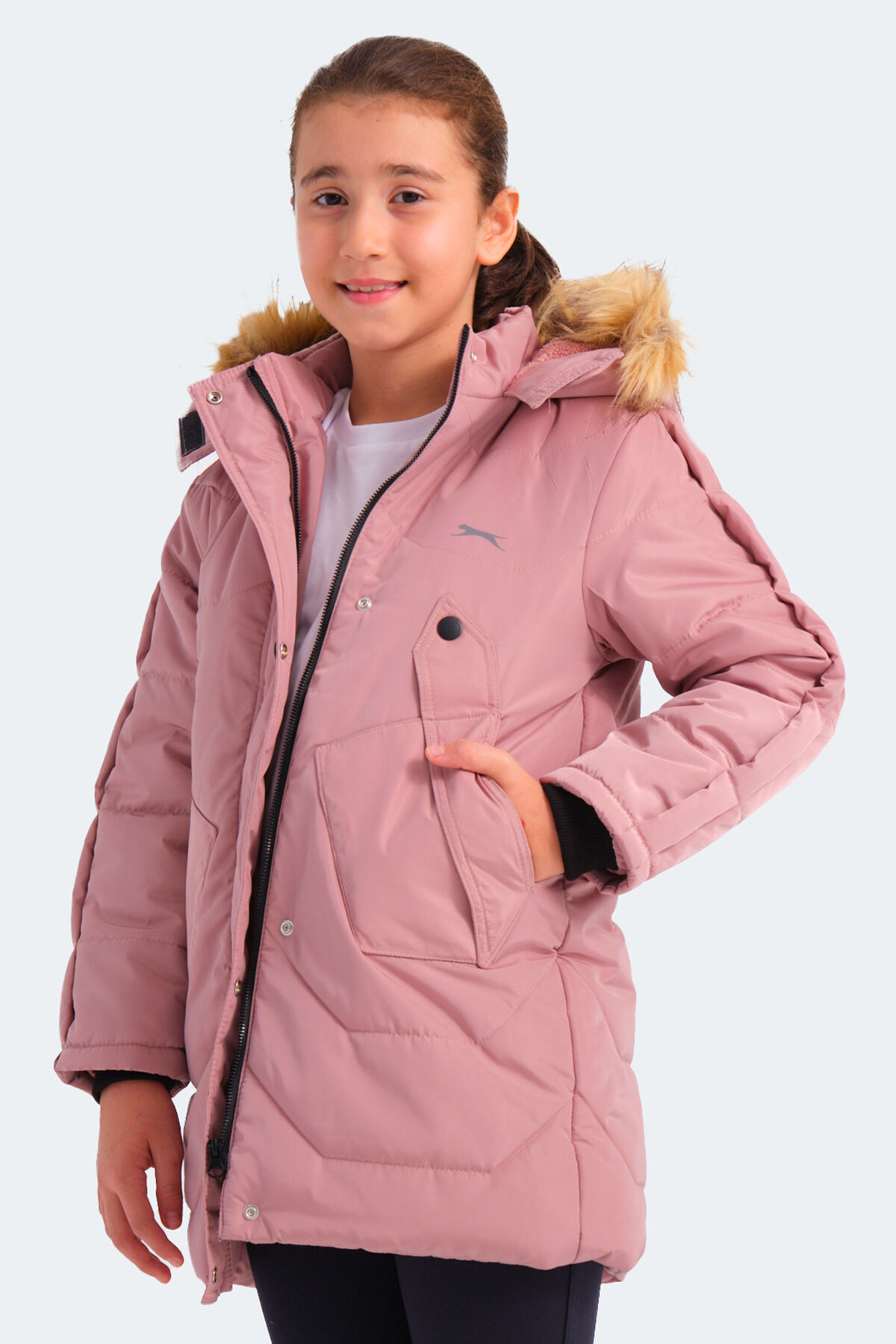 Slazenger CAMRON Kız Çocuk Kapüşonlu Şişme Pudra Mont & Kaban