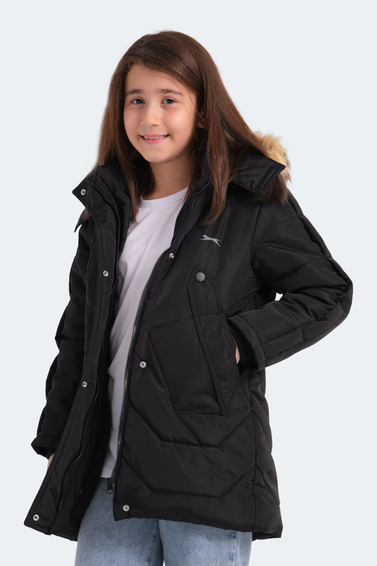 Slazenger CAMRON Unisex Çocuk Kapüşonlu Şişme Siyah Mont & Kaban