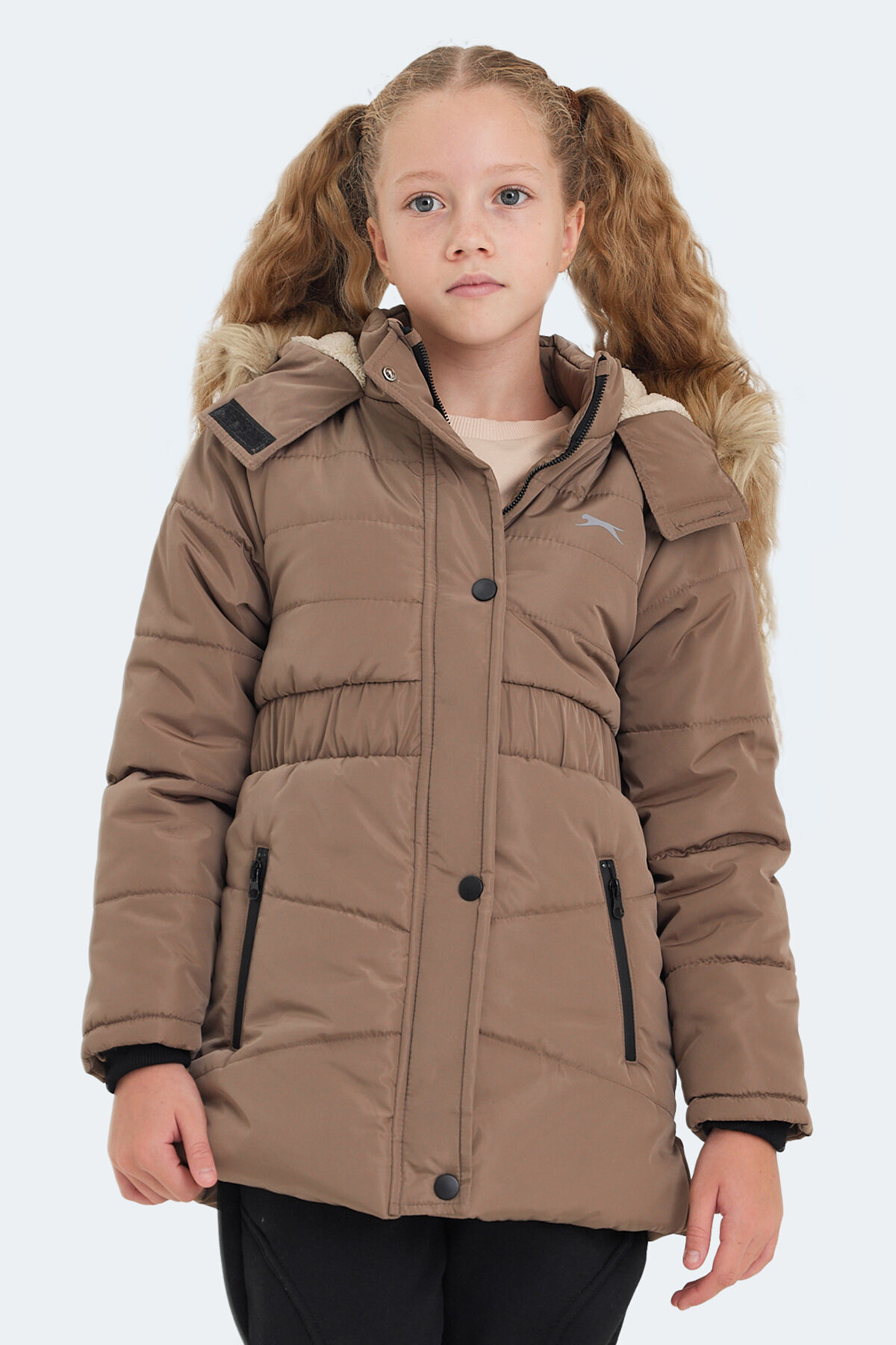 Slazenger CANDY Kız Çocuk Kapüşonlu Şişme Bej Mont & Kaban