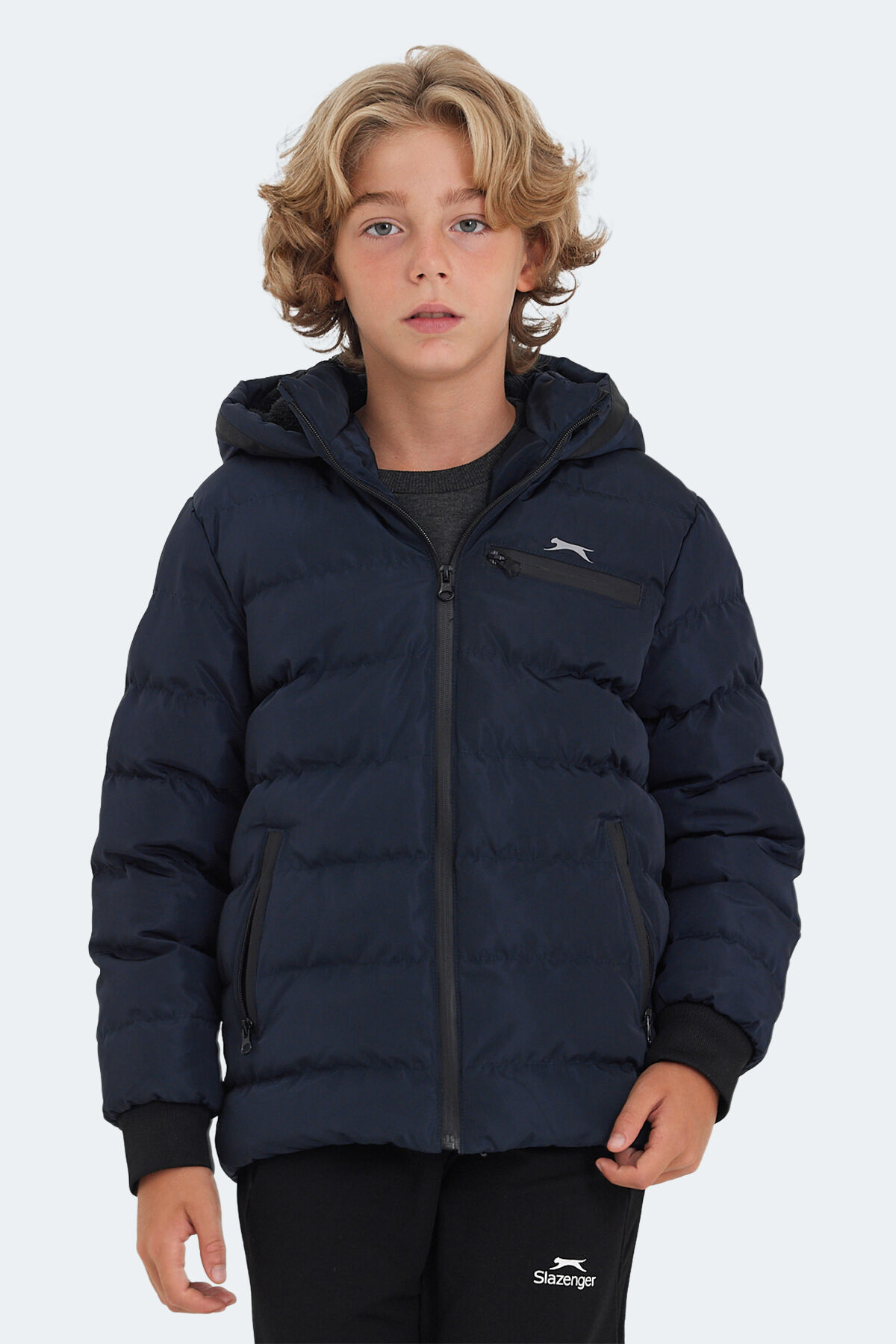 Slazenger CAPTAIN Unisex Çocuk Kapüşonlu Şişme Lacivert Mont & Kaban