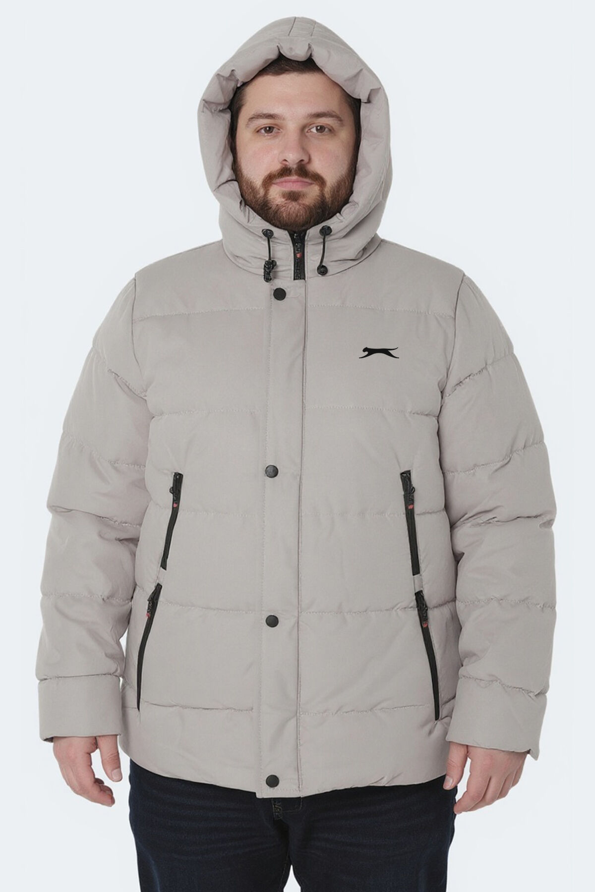 Slazenger GAFAR Büyük Beden Erkek Kapüşonlu Şişme Bej Mont & Kaban