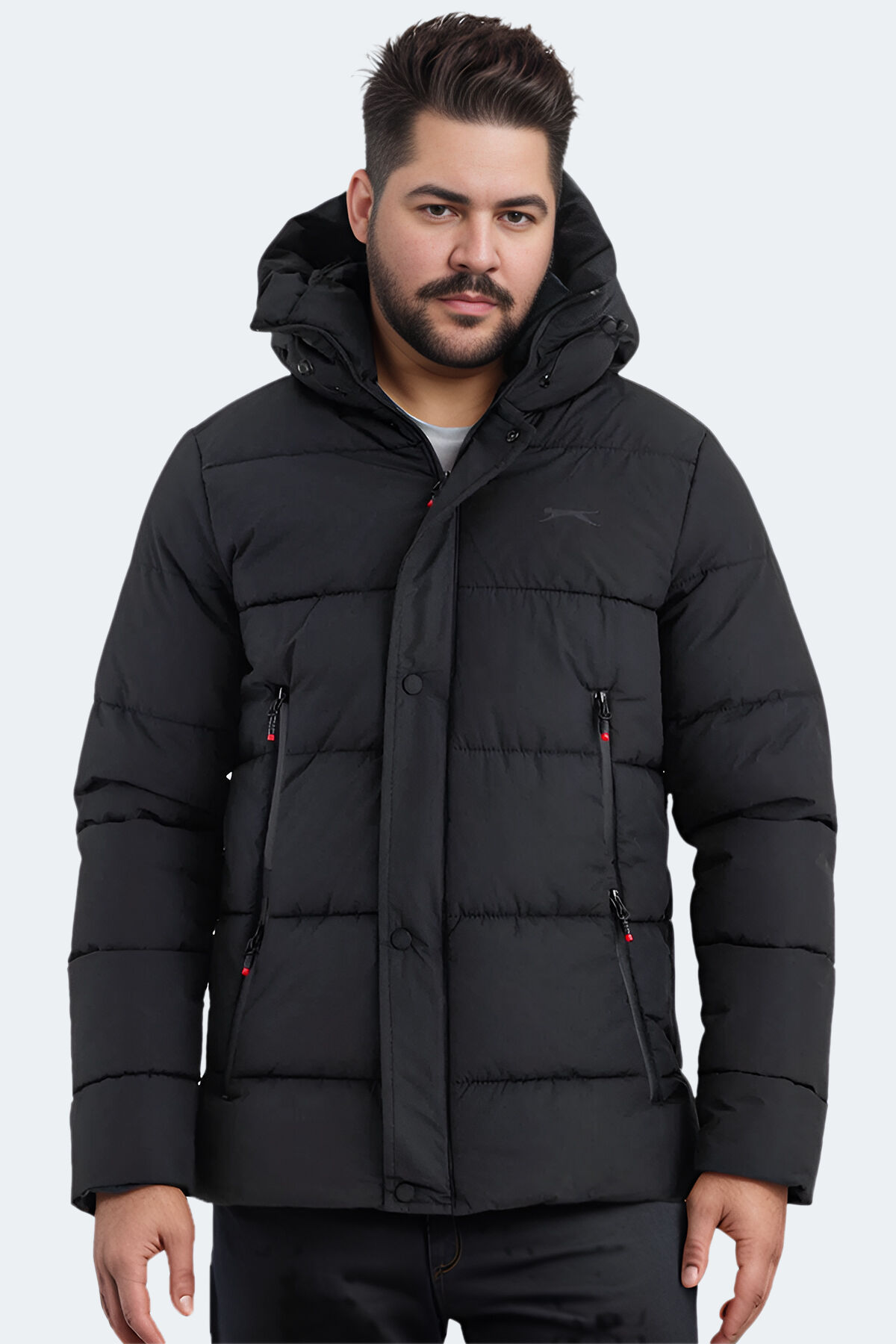 Slazenger GAFAR Büyük Beden Erkek Kapüşonlu Şişme Siyah Mont & Kaban
