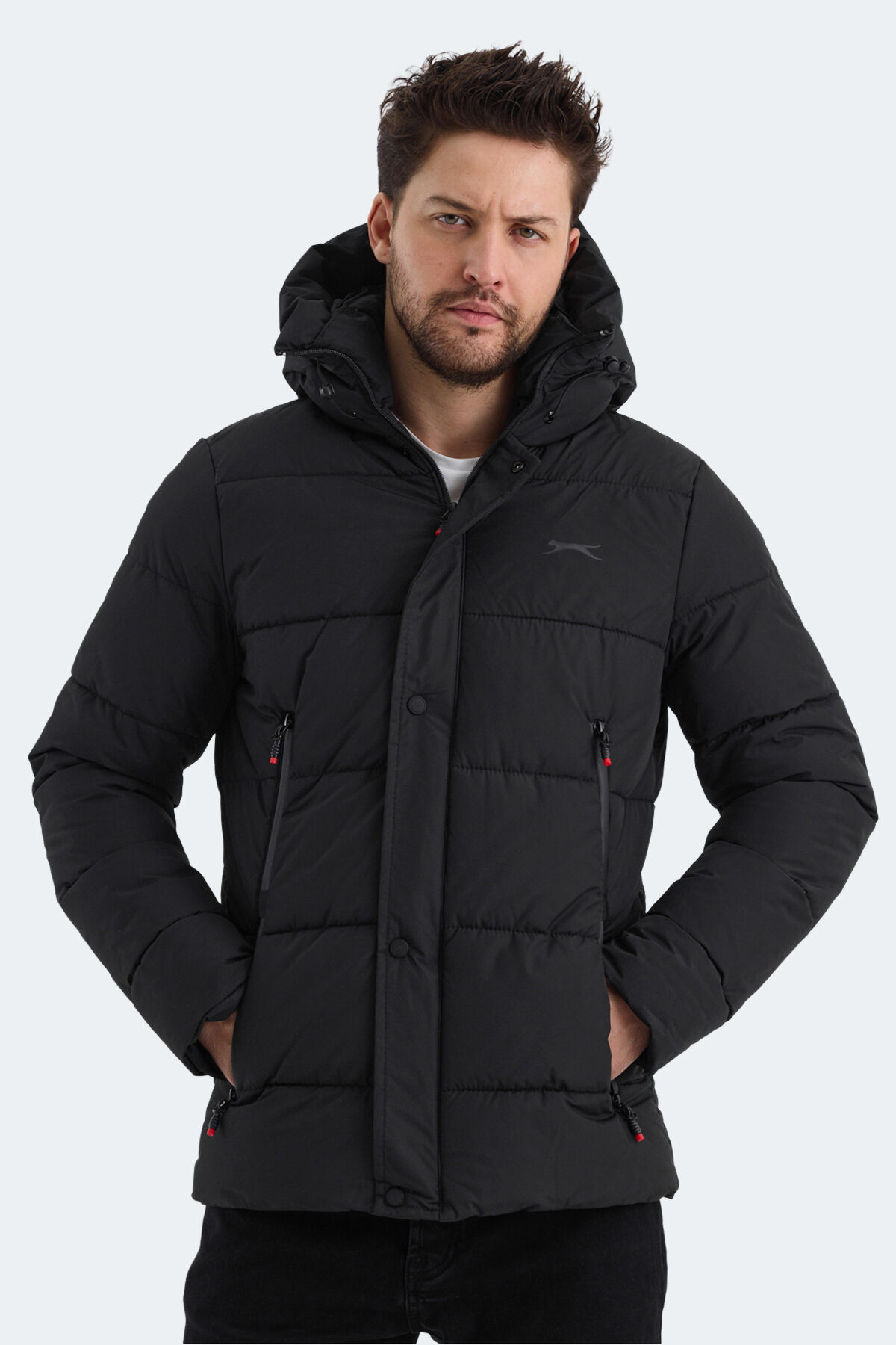 Slazenger GAFAR Erkek Kapüşonlu Şişme Siyah Mont & Kaban