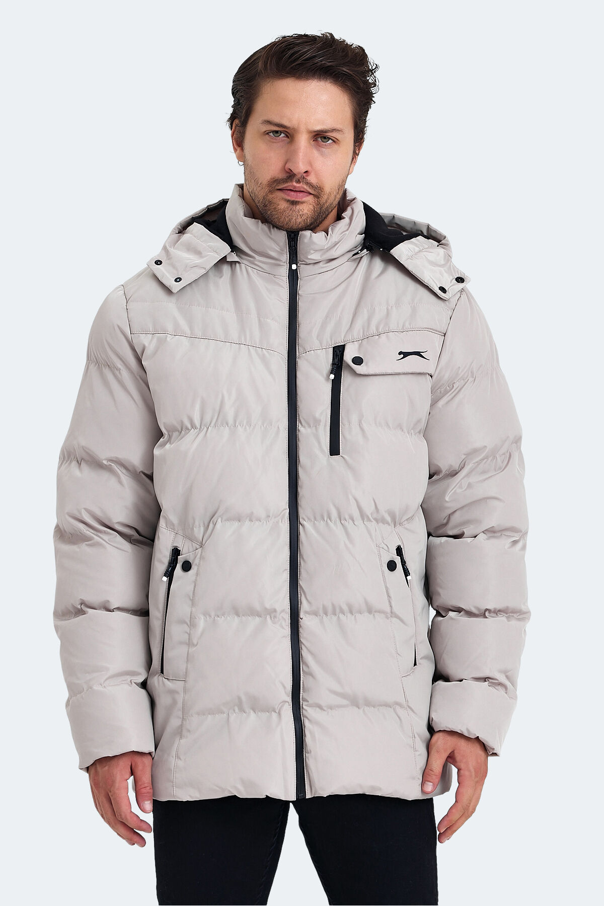 Slazenger GAJA IN Erkek Kapüşonlu Şişme Bej Mont & Kaban