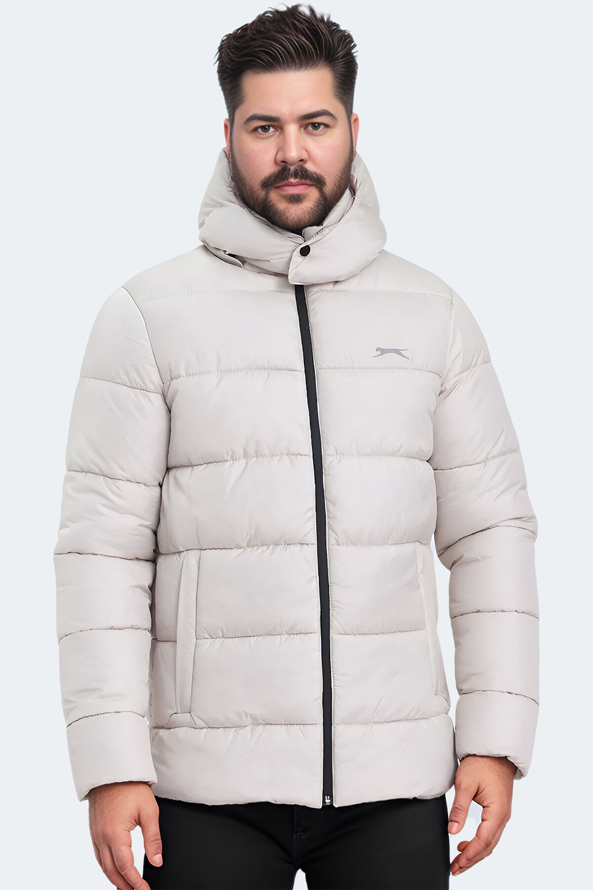 Slazenger GANEA IN Büyük Beden Erkek Kapüşonlu Şişme Bej Mont & Kaban