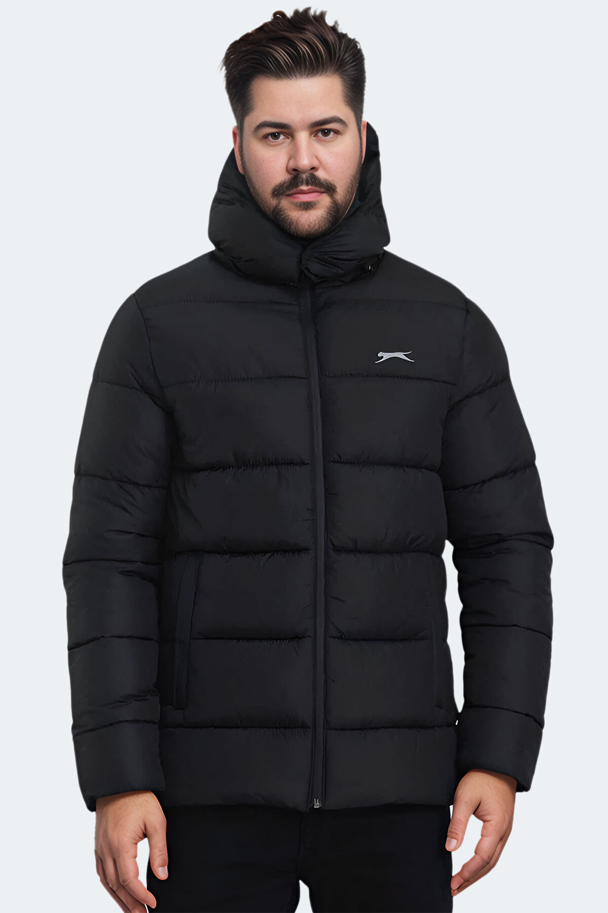 Slazenger GANEA IN Büyük Beden Erkek Kapüşonlu Şişme Siyah Mont & Kaban