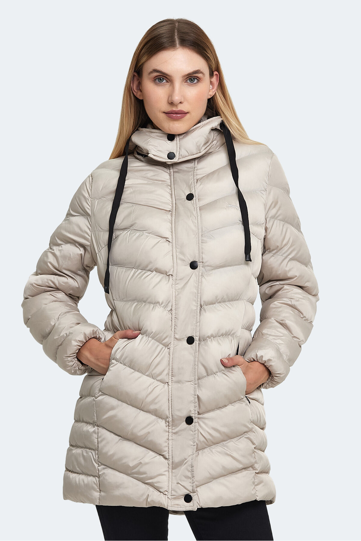 Slazenger GWEN Kadın Kapüşonlu Şişme Beyaz Mont & Kaban