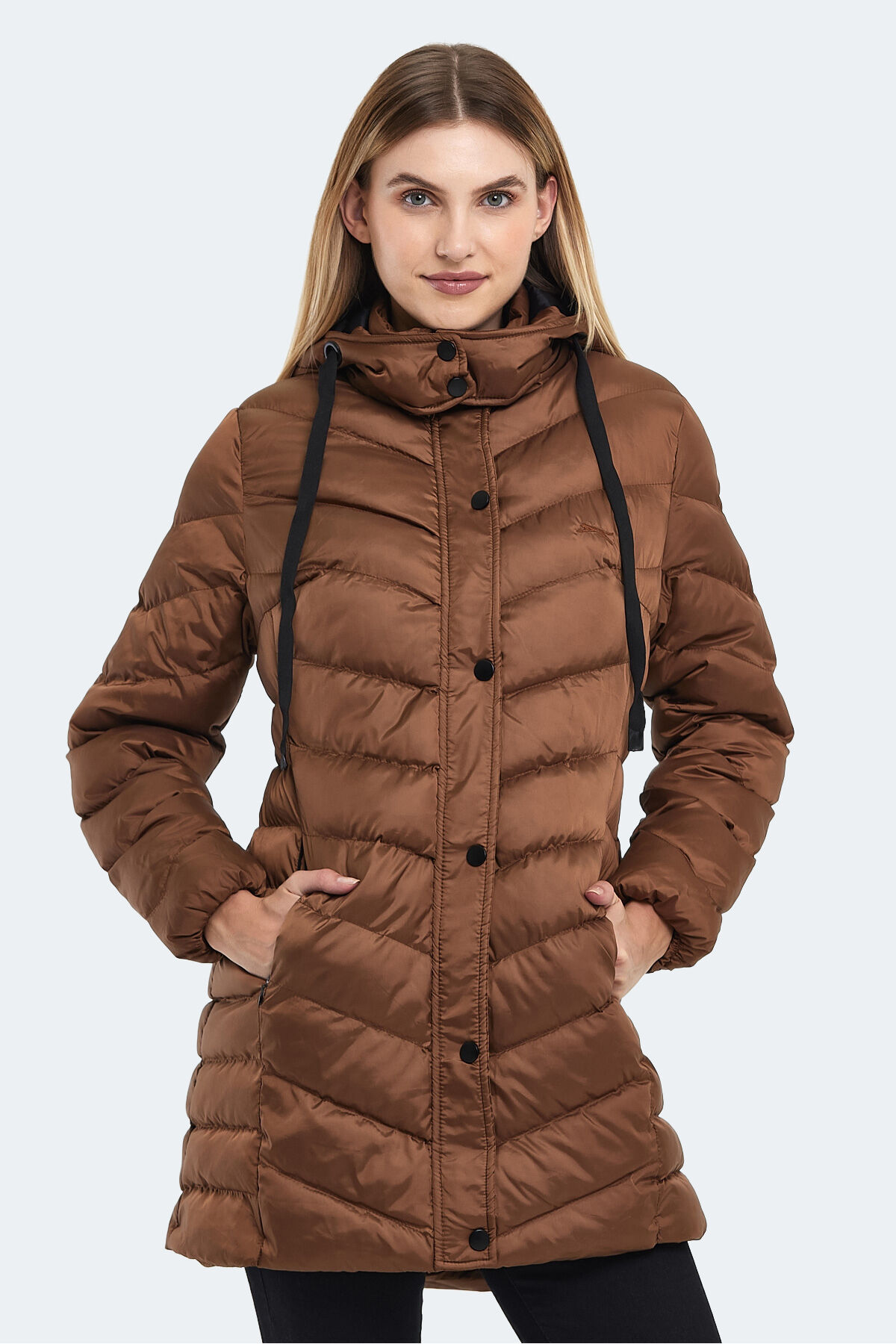 Slazenger GWEN Kadın Kapüşonlu Şişme Taba Mont & Kaban