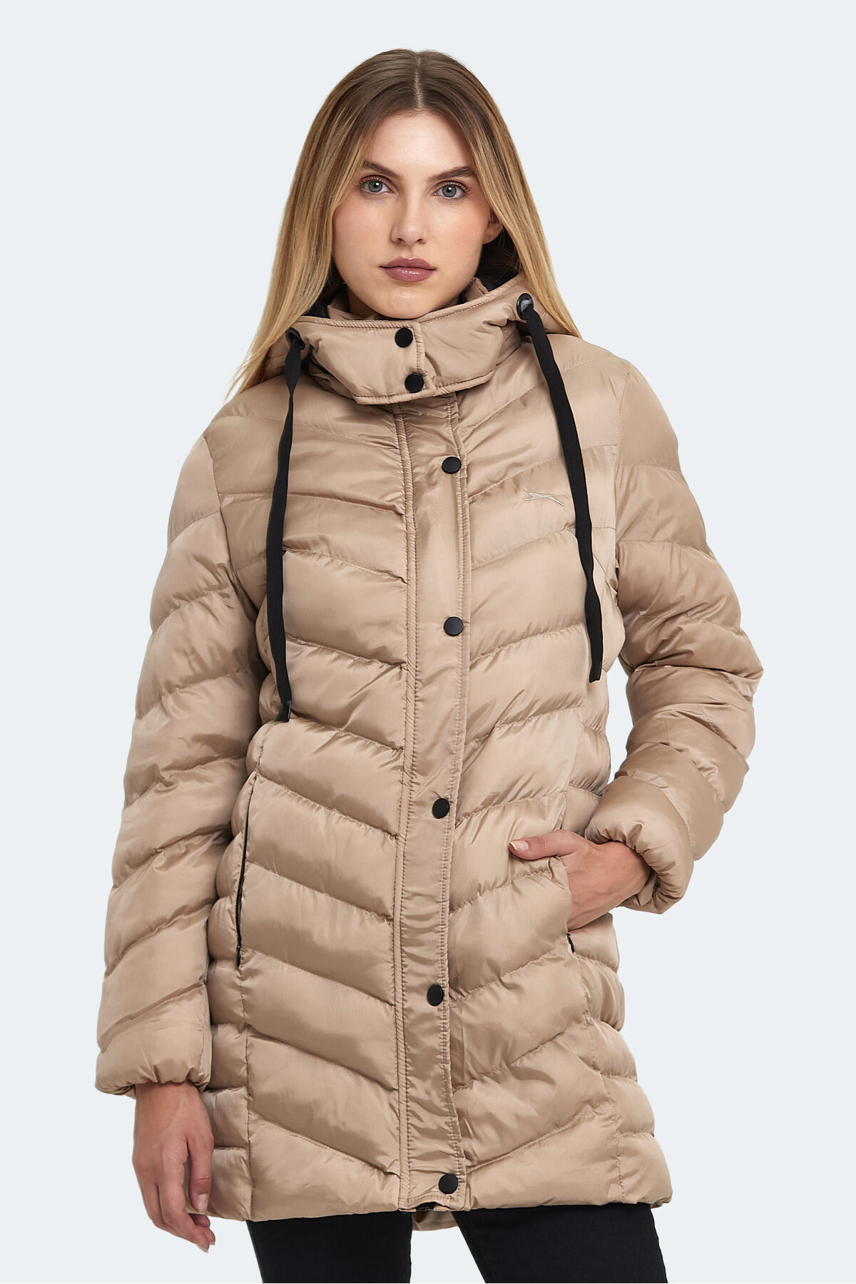 Slazenger GWEN Kadın Kapüşonlu Şişme Vizon Mont & Kaban