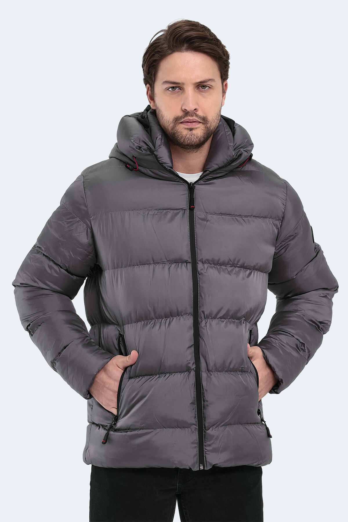Slazenger HANK Erkek Kapüşonlu Şişme Koyu Gri Mont & Kaban