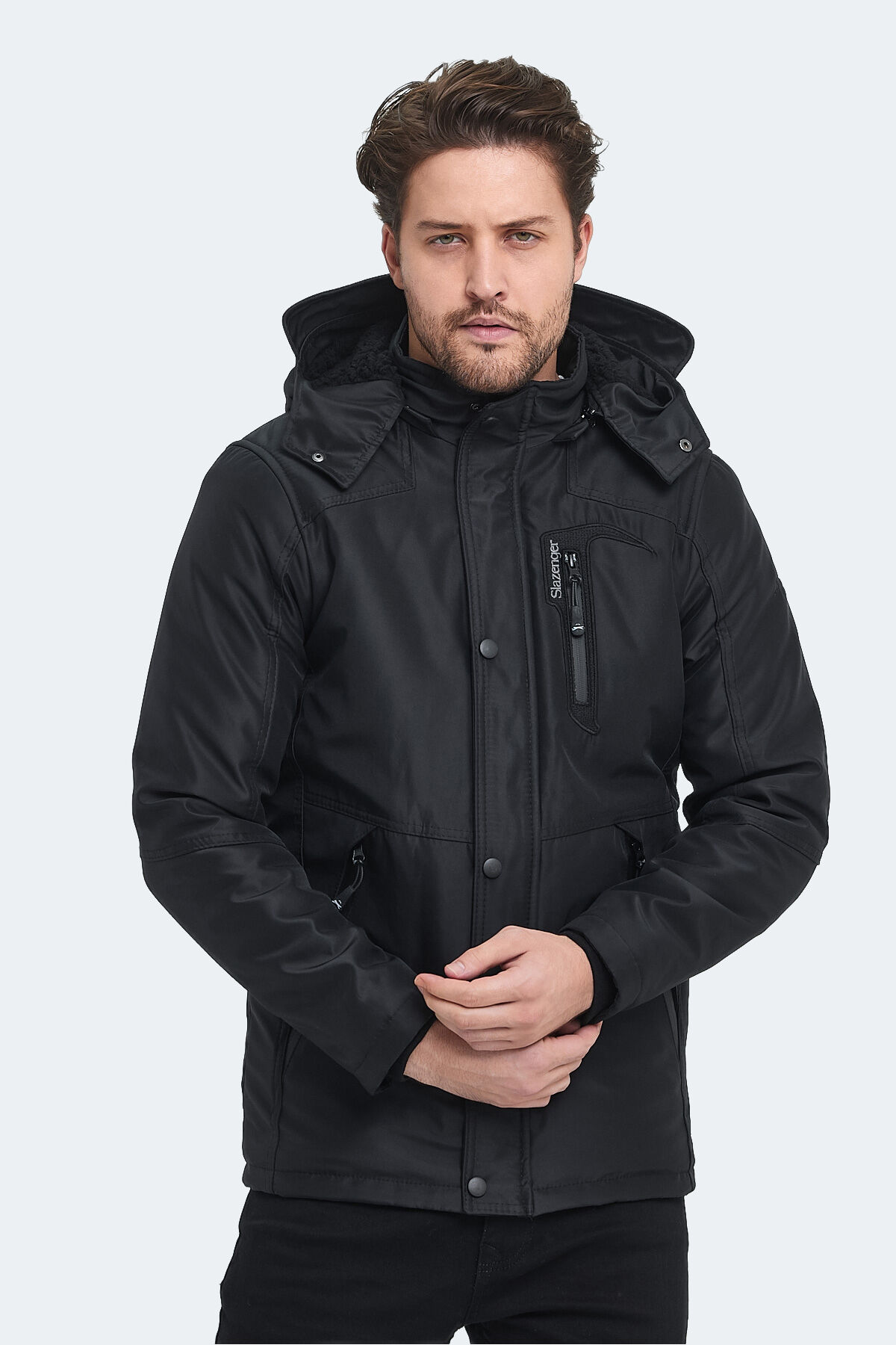 Slazenger HANKIN Erkek Kapüşonlu Siyah Mont & Kaban