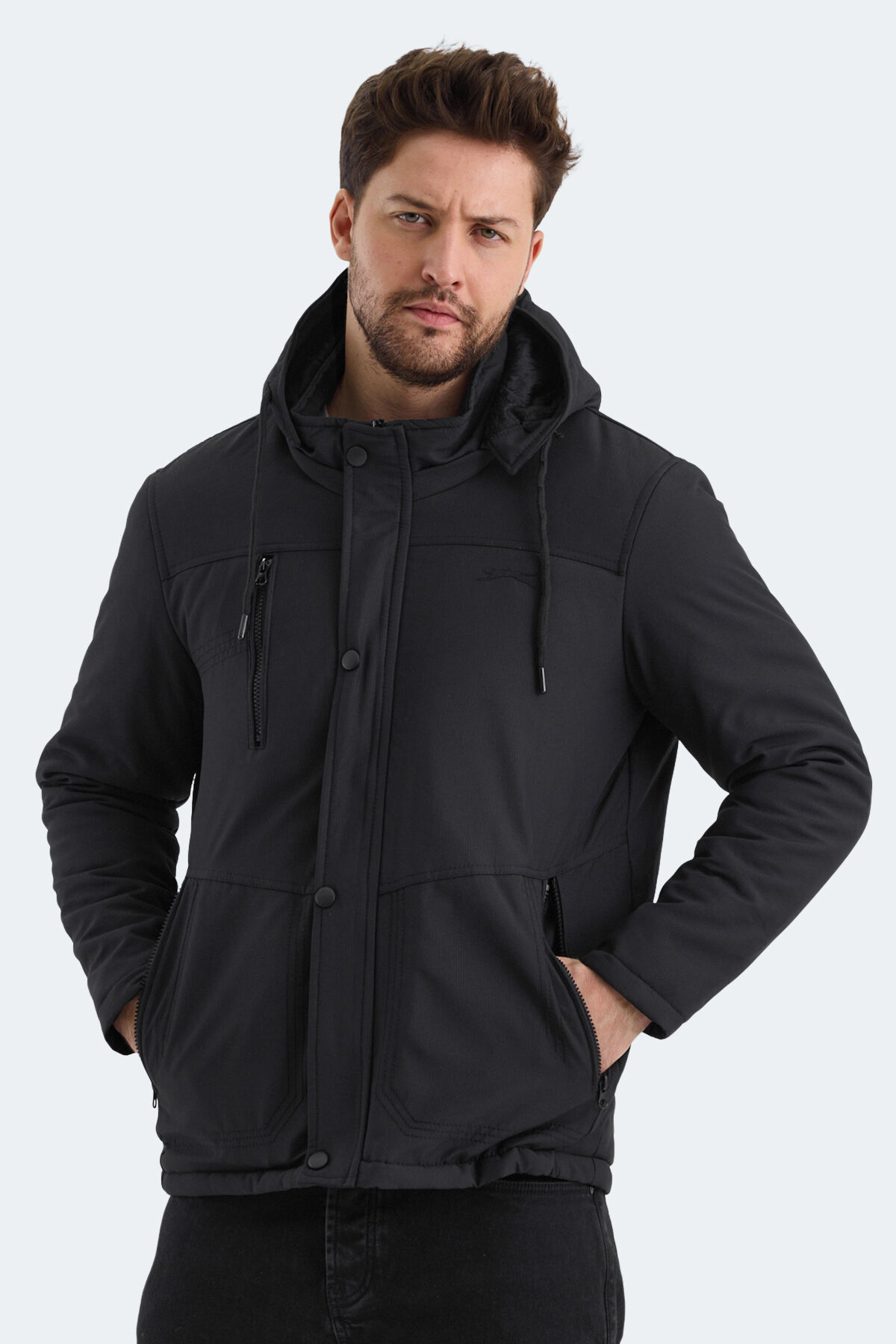 Slazenger HEAVEN Erkek Kapüşonlu Siyah Mont & Kaban