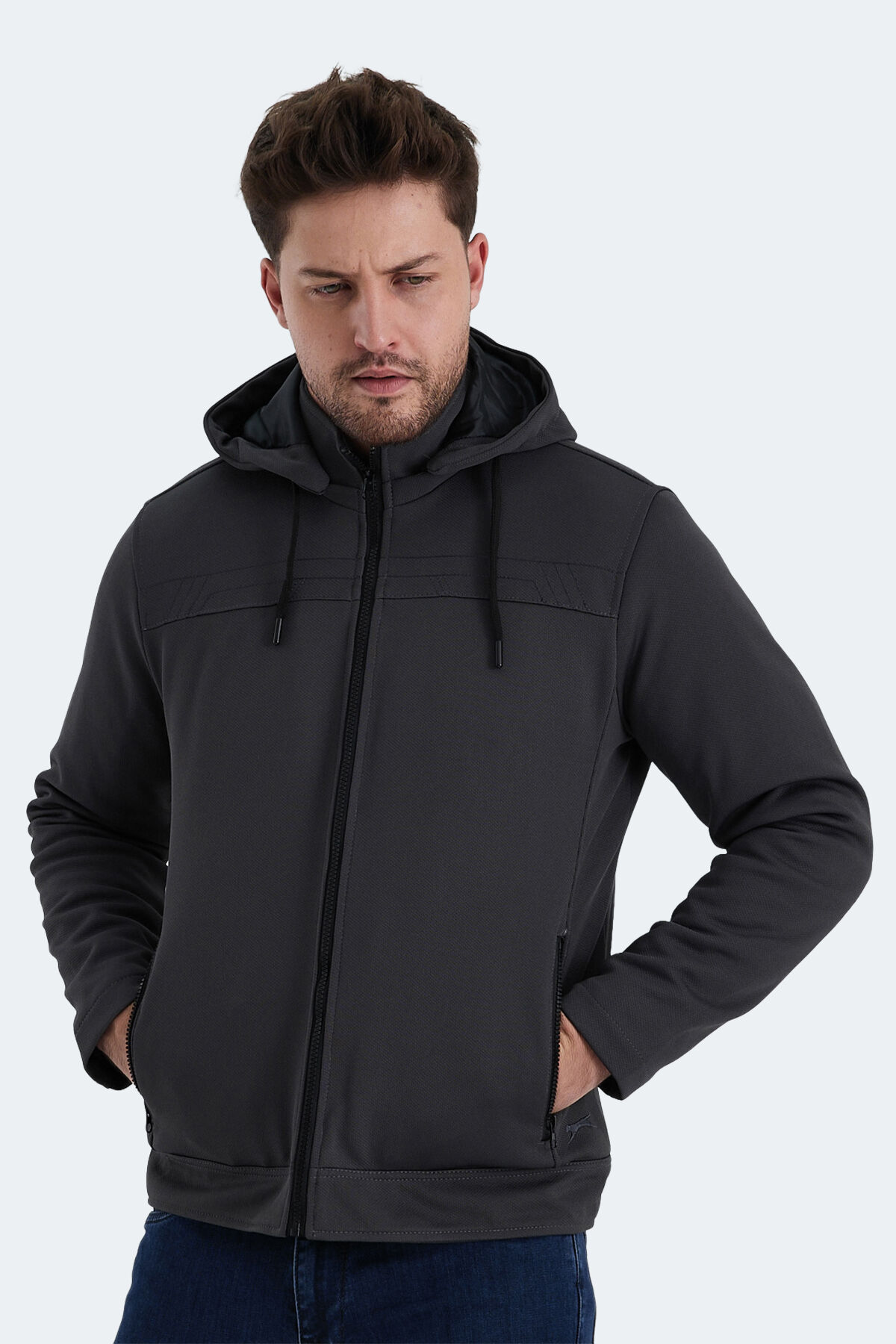 Slazenger HENDRIKKO Erkek Kapüşonlu Koyu Gri Mont & Kaban