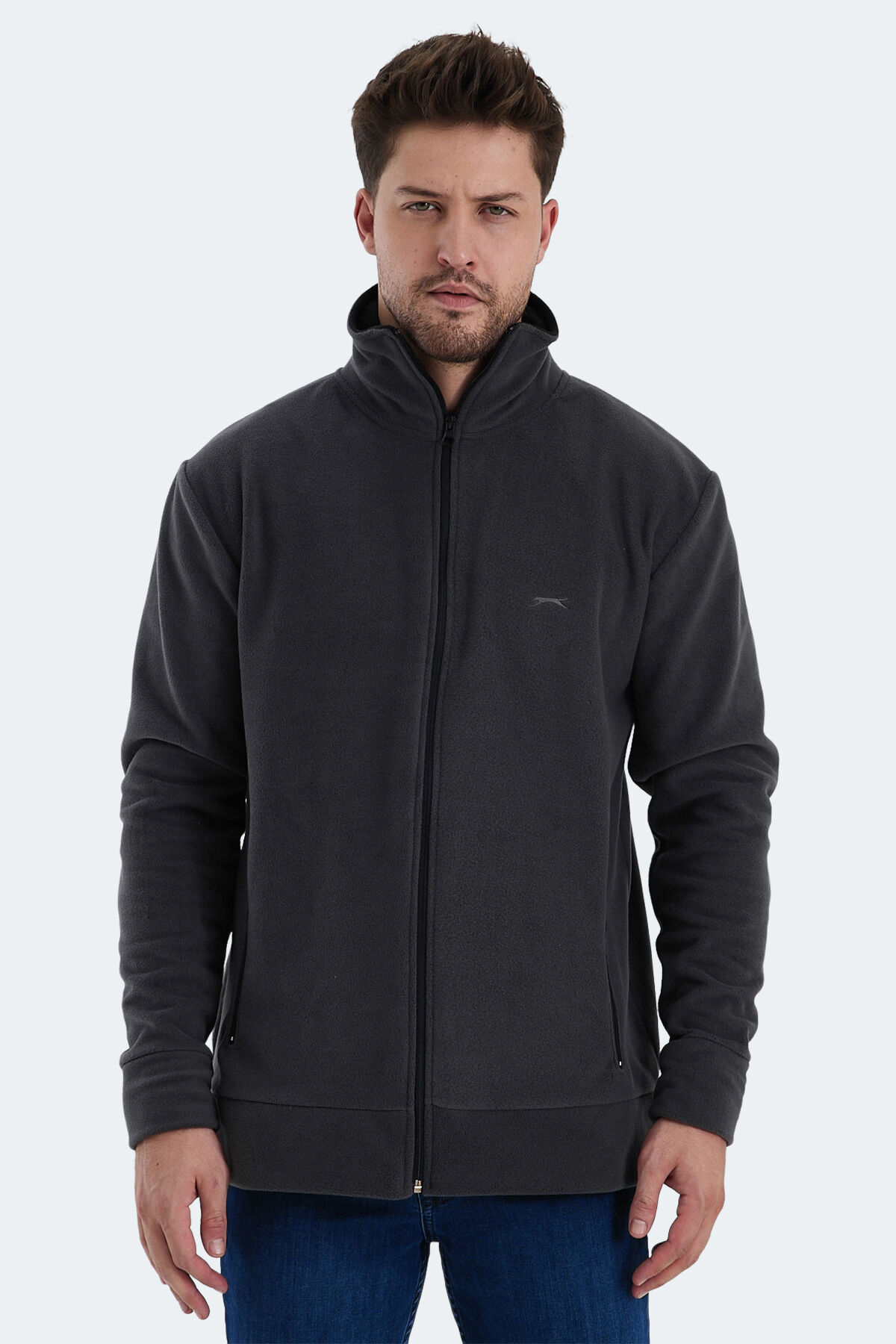 Slazenger KADMOS Erkek Fermuarlı Dik Yaka Cepli Koyu Gri Polar