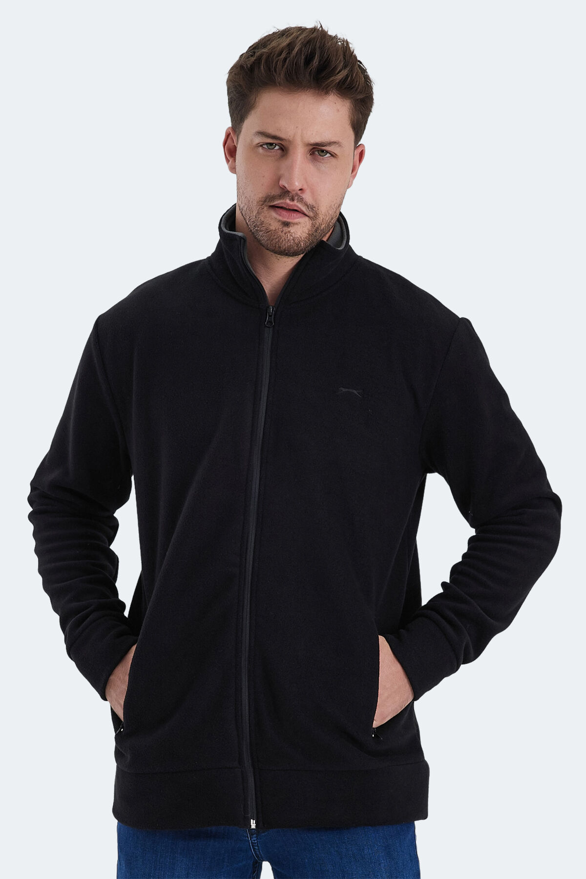 Slazenger KADMOS Erkek Fermuarlı Dik Yaka Cepli Siyah Polar