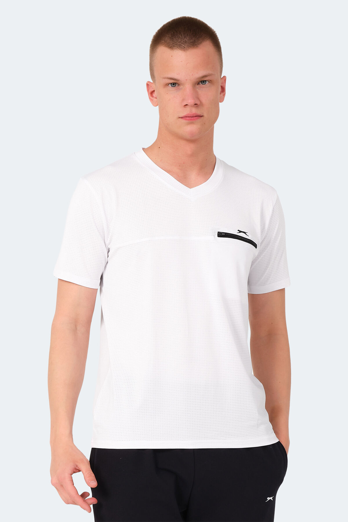 Slazenger KALLIAS Erkek Cepli V Yakan Beyaz Tişört