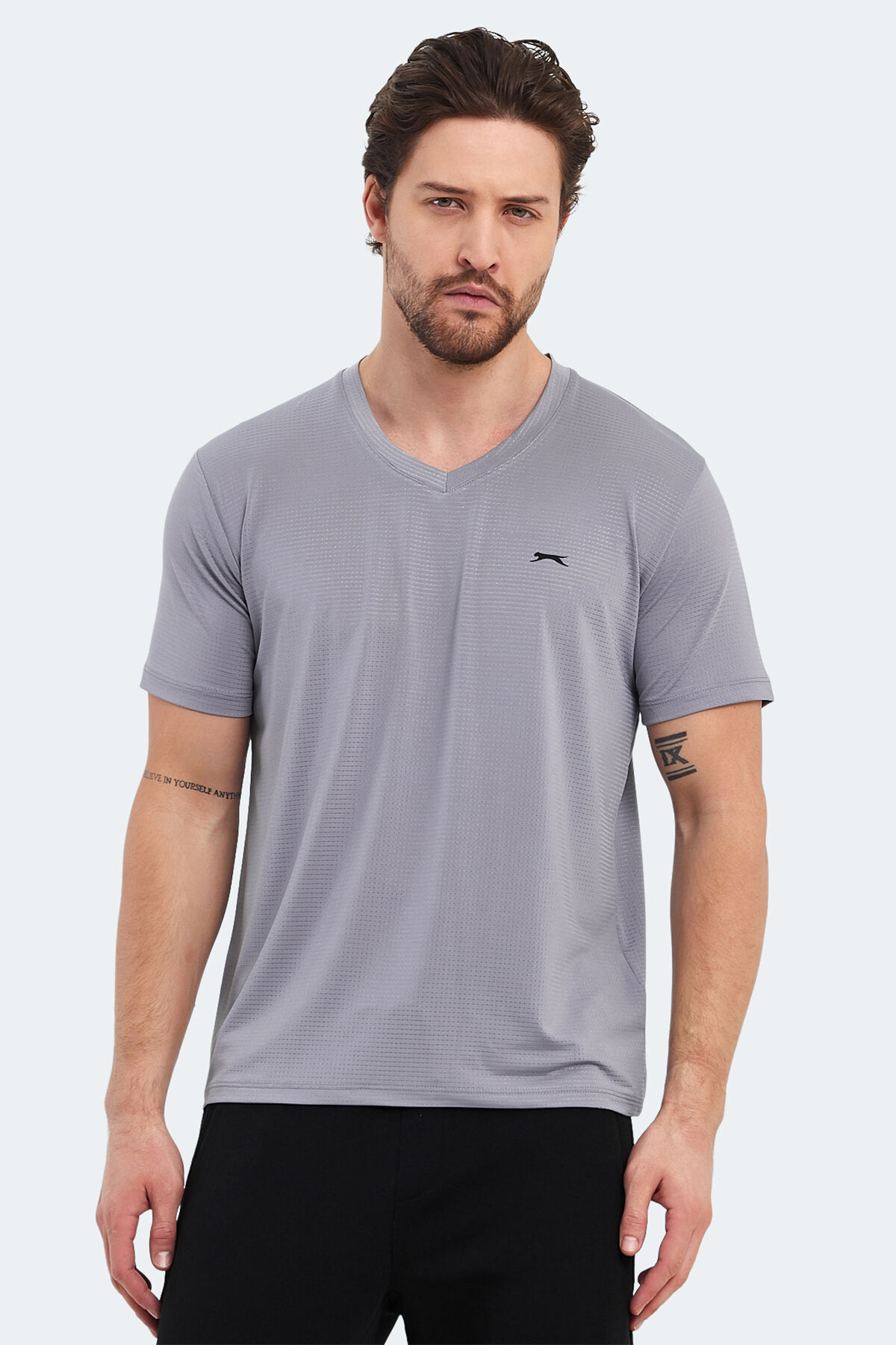 Slazenger KATRIINA Erkek V Yaka Gri Tişört