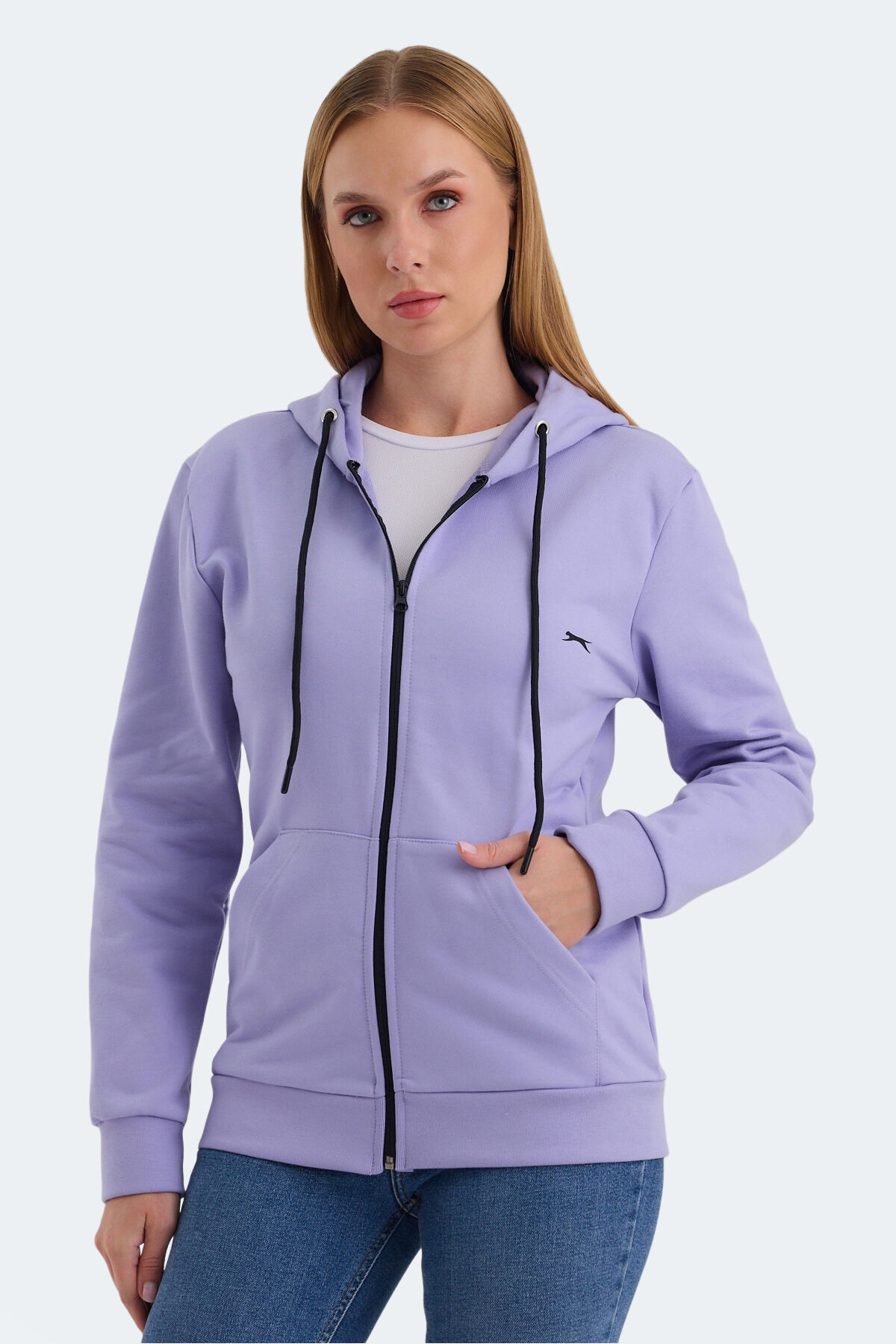 Slazenger KATYA Kadın Fermuarlı Kapüşonlu Cepli Lila Sweatshırt
