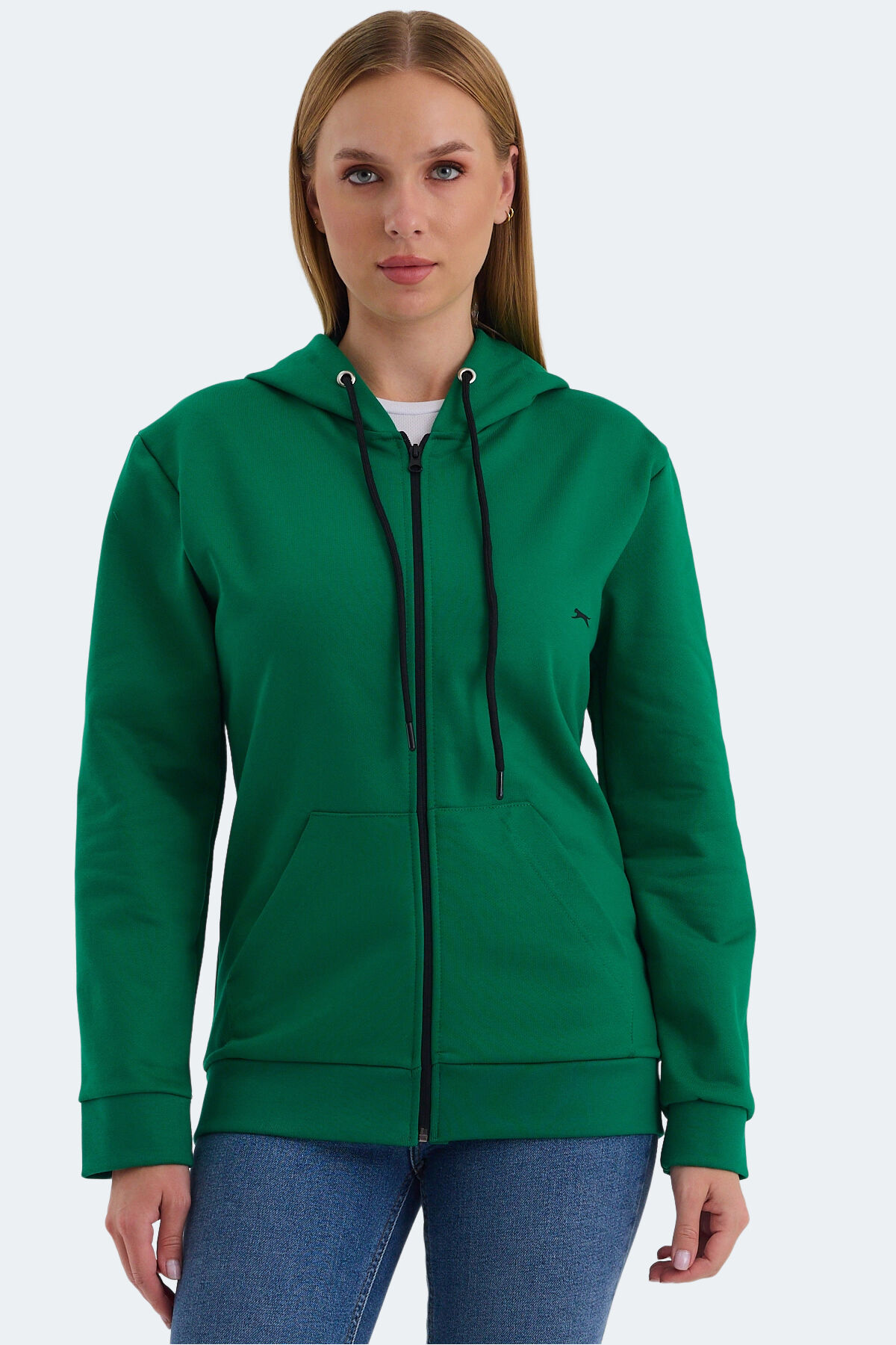 Slazenger KATYA Kadın Fermuarlı Kapüşonlu Cepli Nane Sweatshırt
