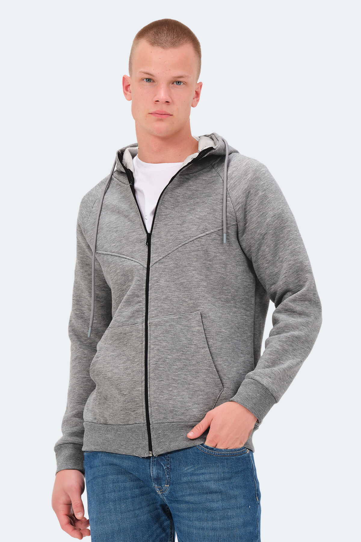 Slazenger KAZUE I Erkek Fermuarlı Kapüşonlu Cepli Koyu Gri Sweatshırt