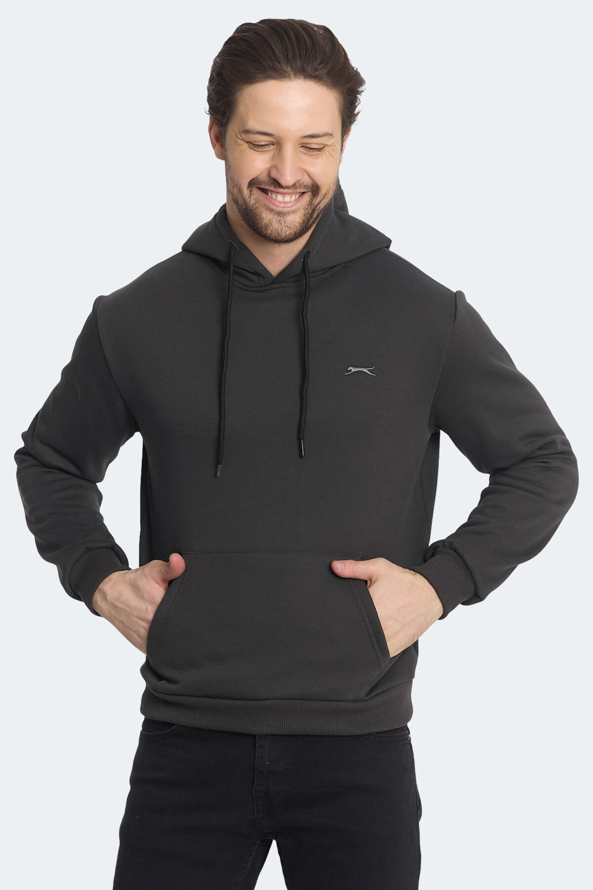 Slazenger KICKSON IN Erkek Kapüşonlu Cepli Antrasit Sweatshırt