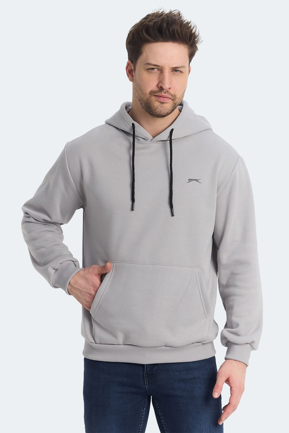 Slazenger KICKSON IN Erkek Kapüşonlu Cepli Gri Sweatshırt