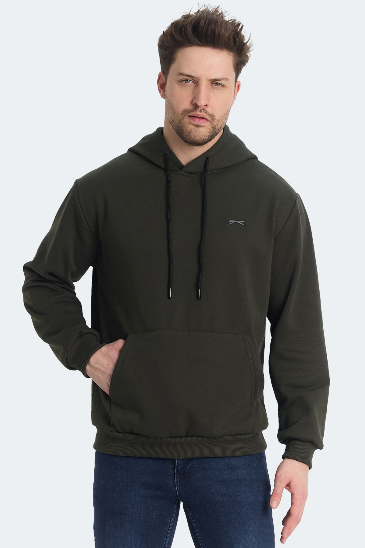 Slazenger KICKSON IN Erkek Kapüşonlu Cepli Haki Sweatshırt