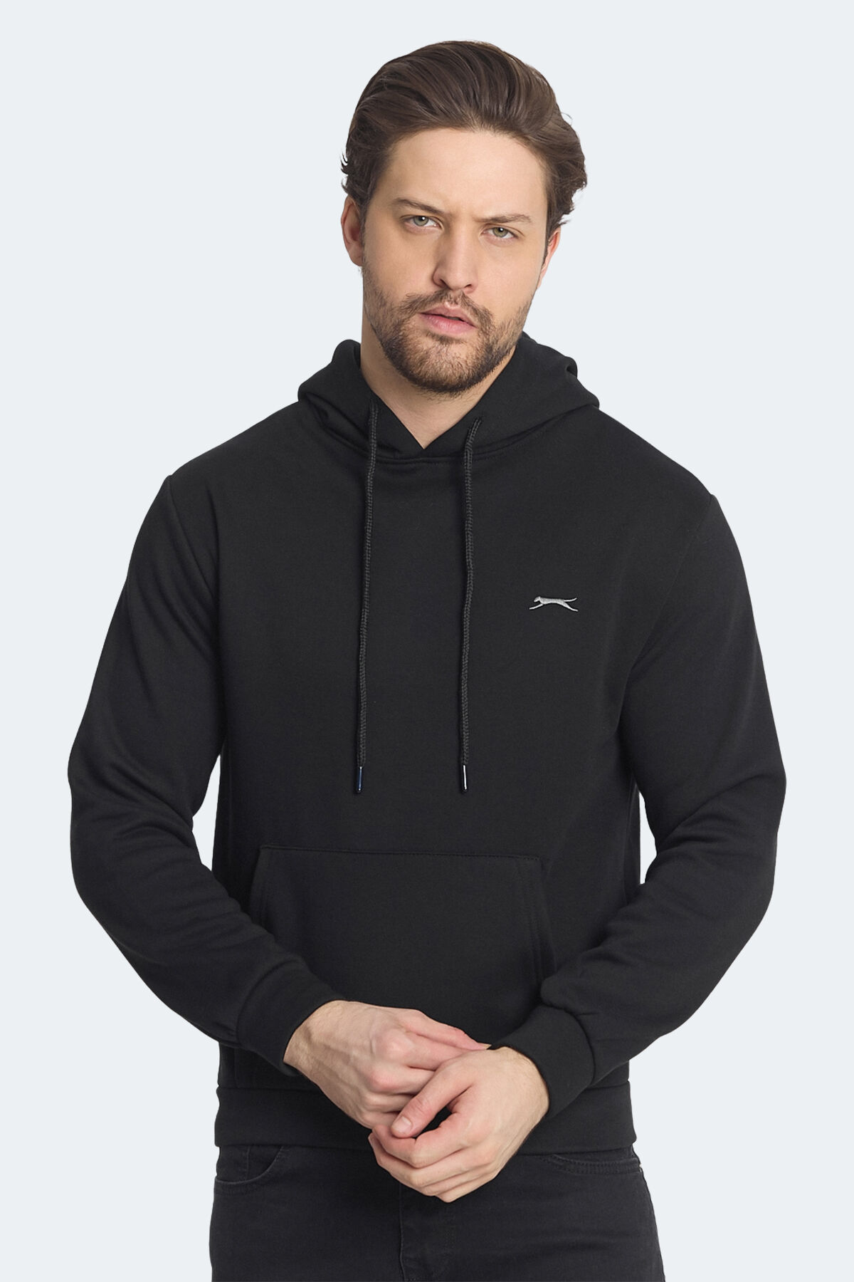 Slazenger KICKSON IN Erkek Kapüşonlu Cepli Siyah Sweatshırt