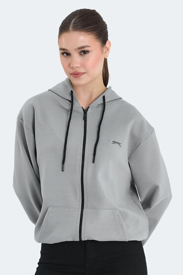 Slazenger KIMBERLEY IN Kadın Fermuarlı Kapüşonlu Cepli Gri Sweatshırt - 1 Alana 1 Bedava