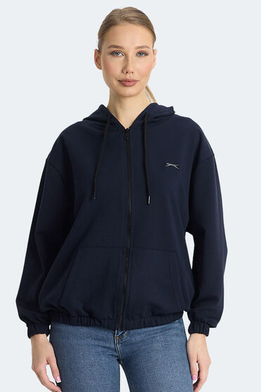 Slazenger KIMBERLEY IN Kadın Fermuarlı Kapüşonlu Cepli Lacivert Sweatshırt - 1 Alana 1 Bedava