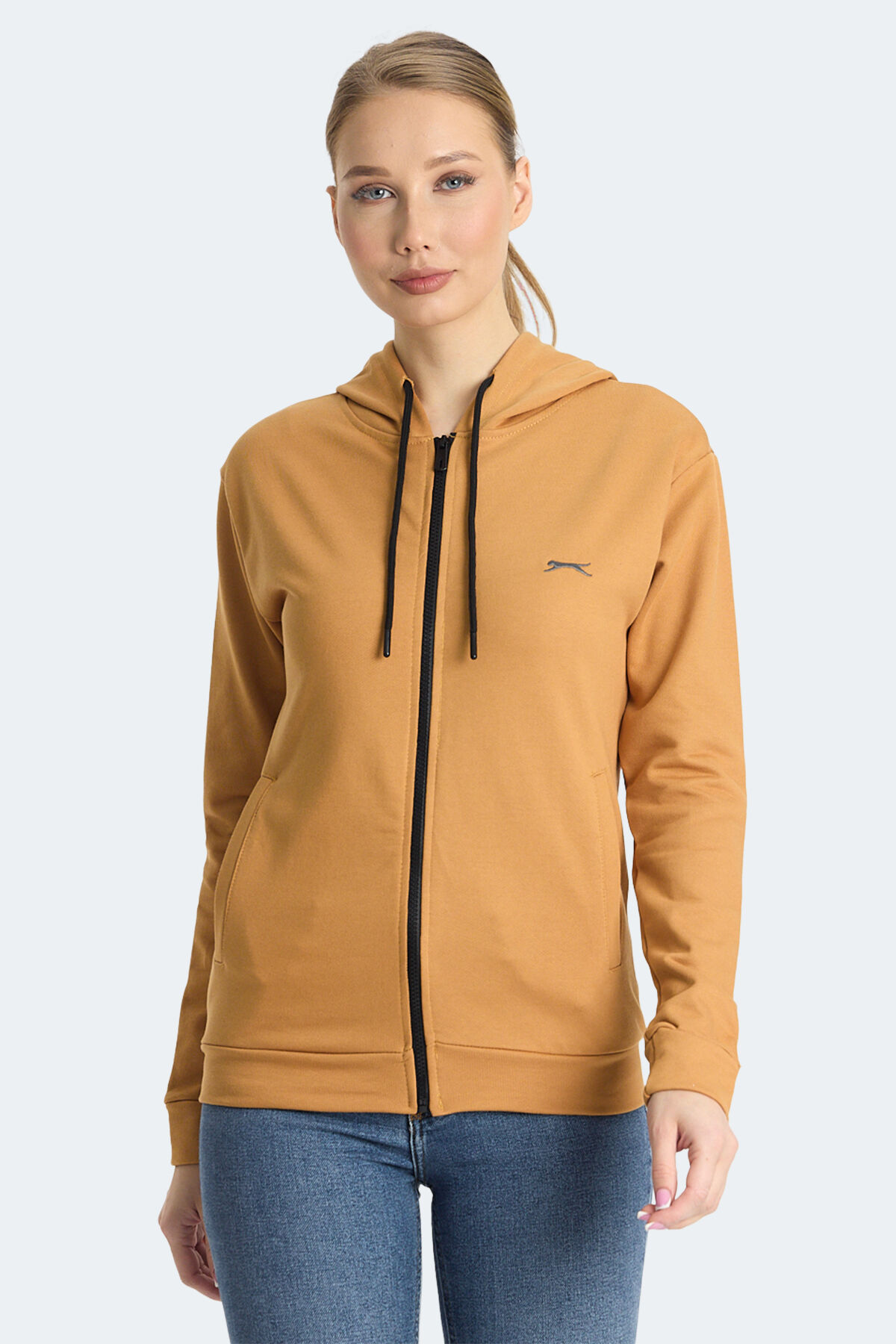 Slazenger KINET IN Kadın Fermuarlı Kapüşonlu Cepli Kiremit Sweatshırt