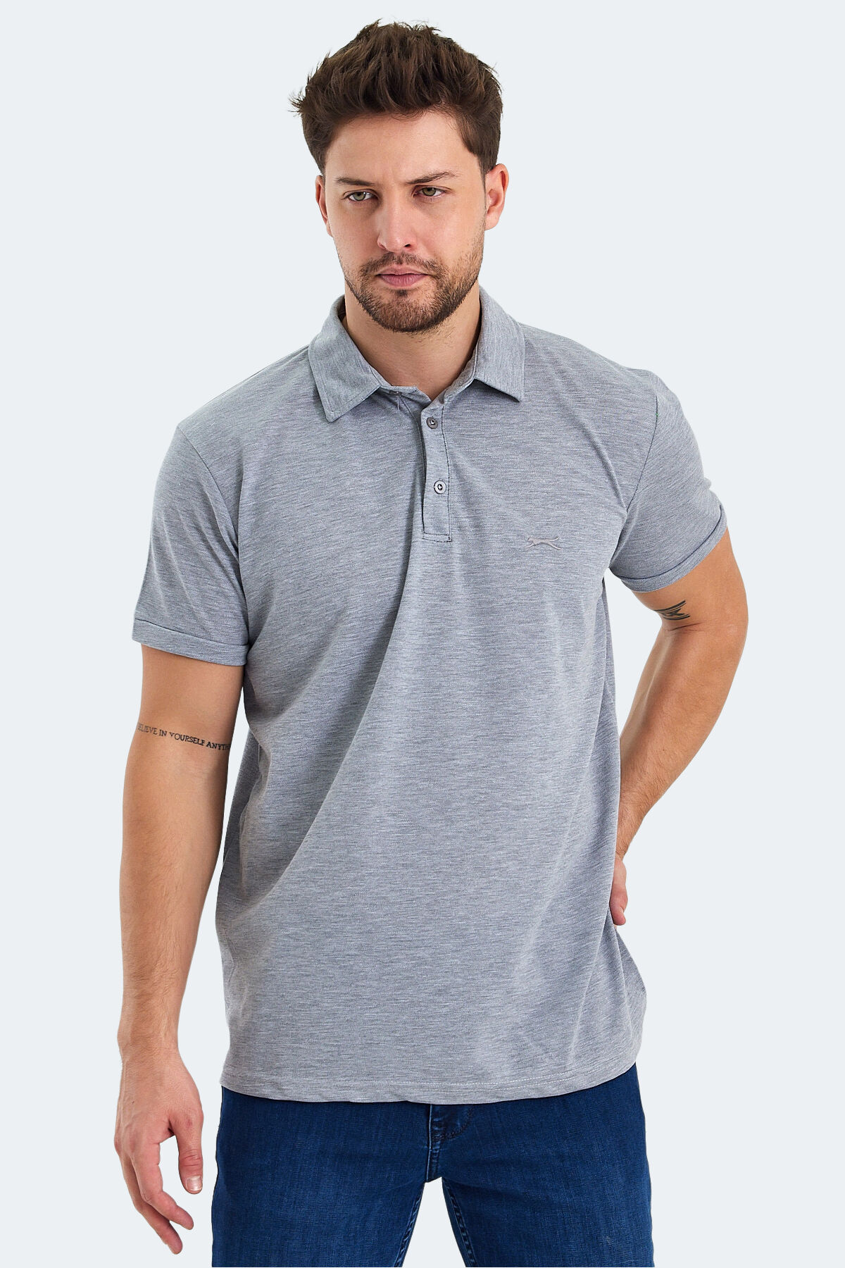 Slazenger KLASSE IN Erkek Polo Yaka Gri Tişört