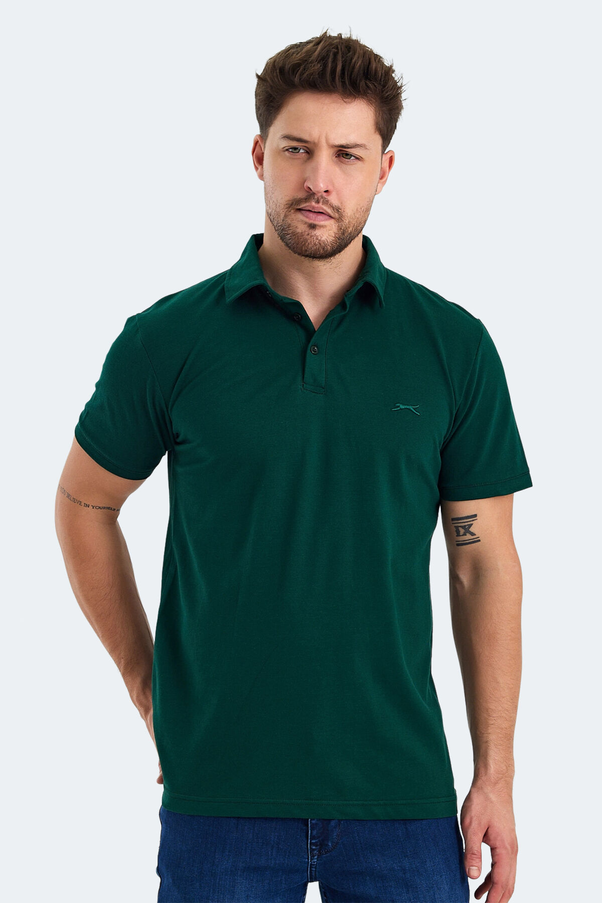 Slazenger KLASSE IN Erkek Polo Yaka Koyu Yeşil Tişört