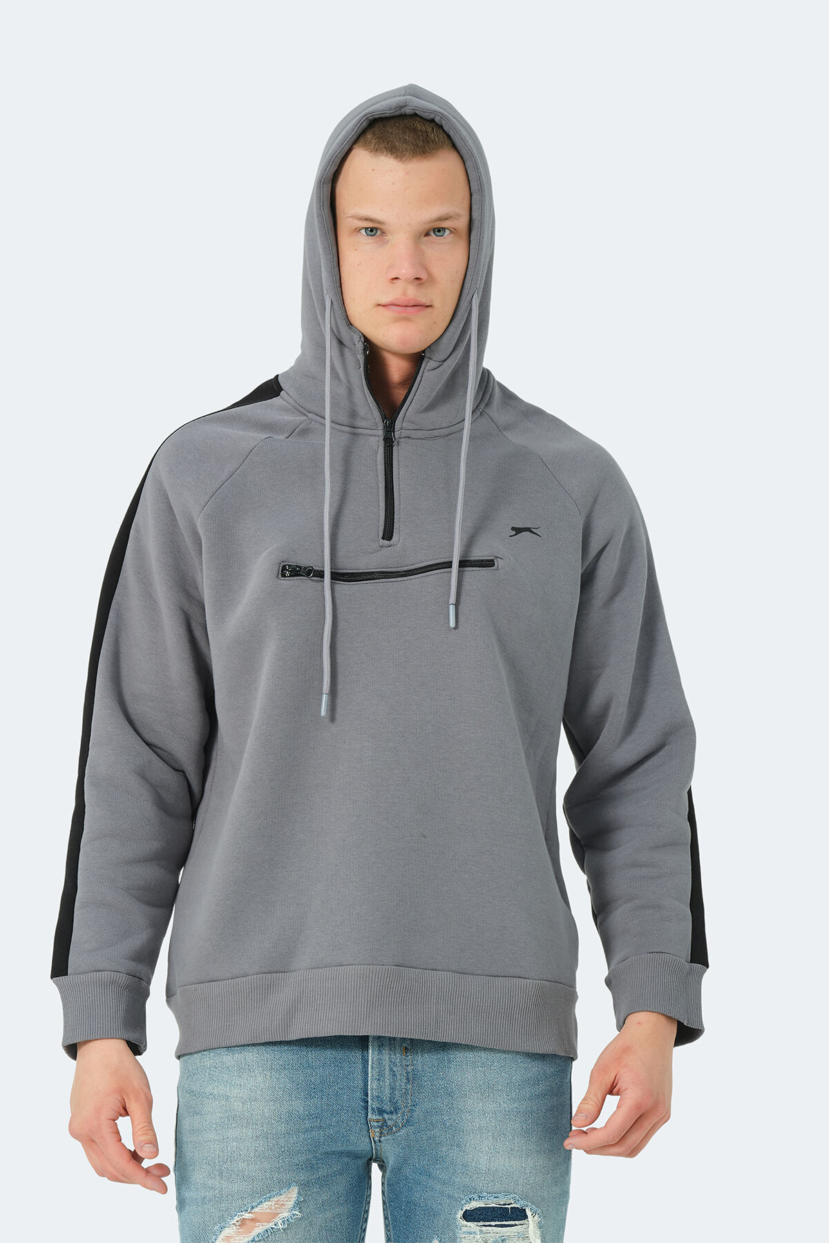 Slazenger KLEMENT IN Erkek Kapüşonlu Fermuarlı Koyu Gri Sweatshırt