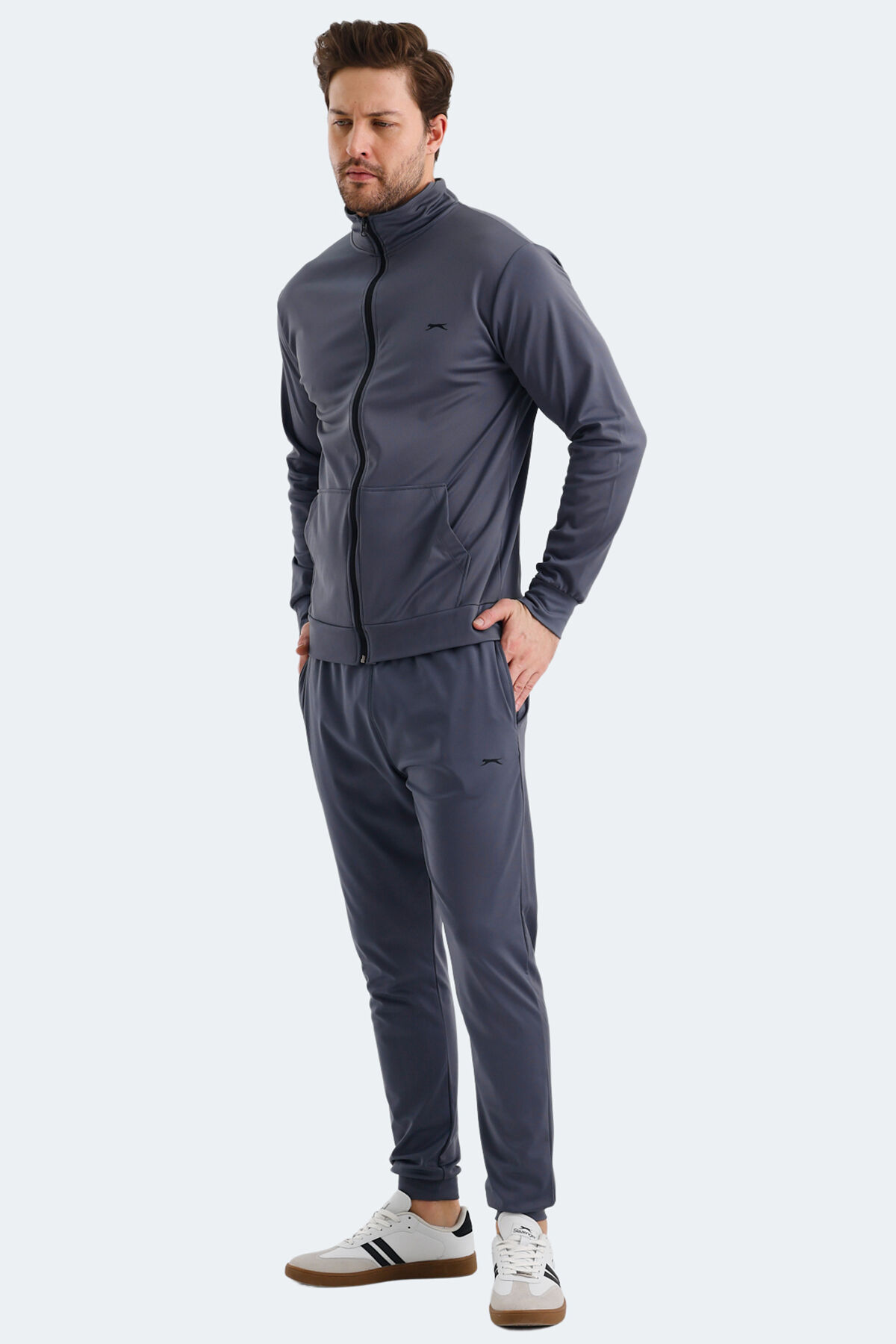 Slazenger KLOTEN IN Erkek Fermuarlı Dik Yaka Cepli Gri Eşofman Takımı