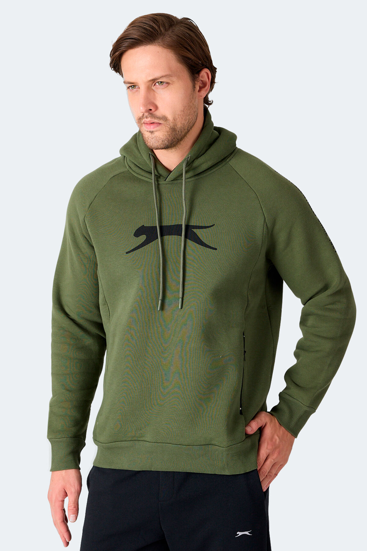 Slazenger KNIFE I Erkek Kapüşonlu Cepli Haki Sweatshırt