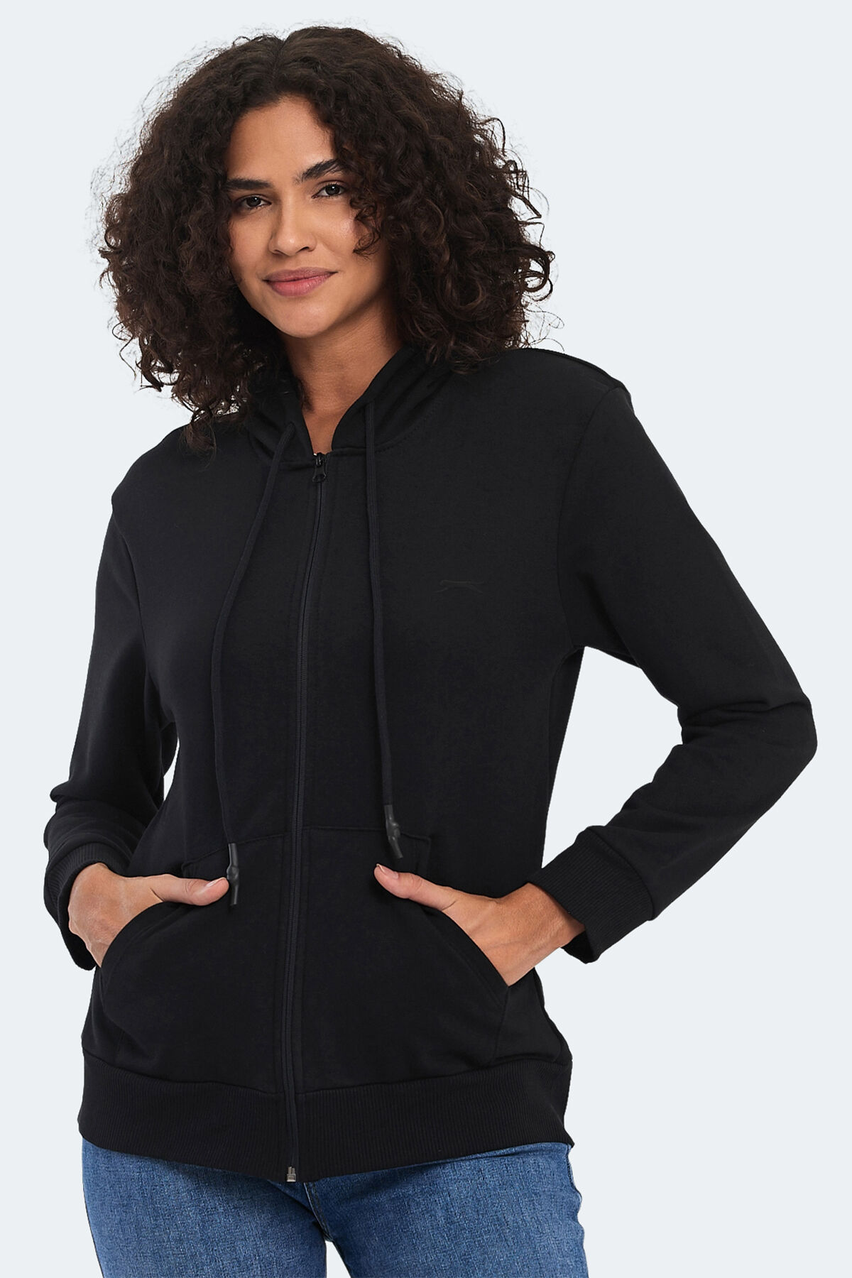 Slazenger KOLLEEN I Kadın Fermuarlı Kapüşonlu Cepli Siyah Sweatshırt