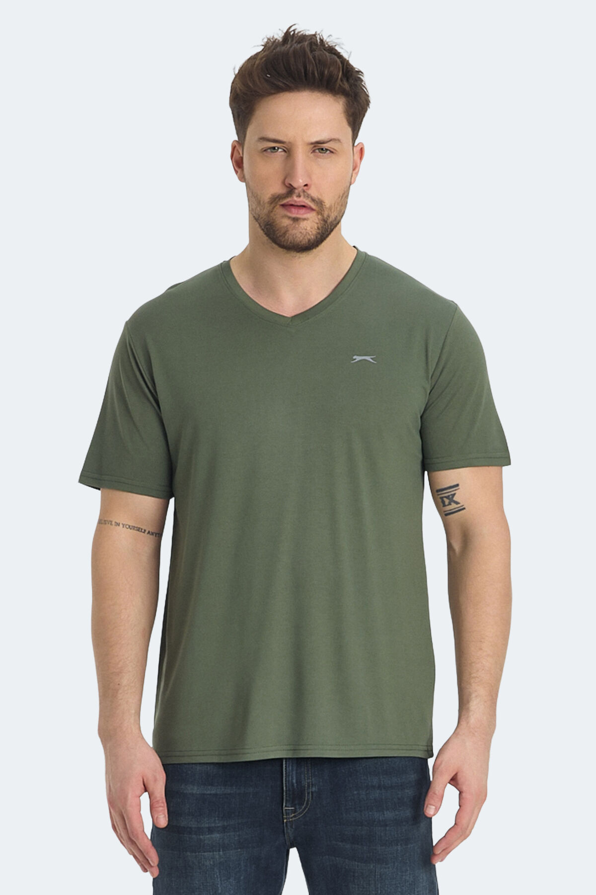 Slazenger KRAKKER Erkek V Yaka Haki Tişört
