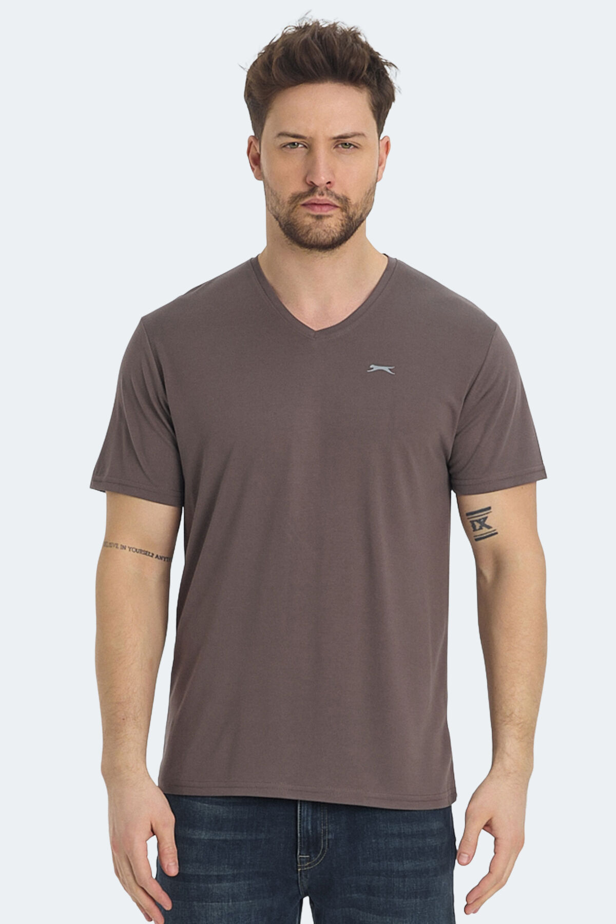 Slazenger KRAKKER Erkek V Yaka Kahve Tişört