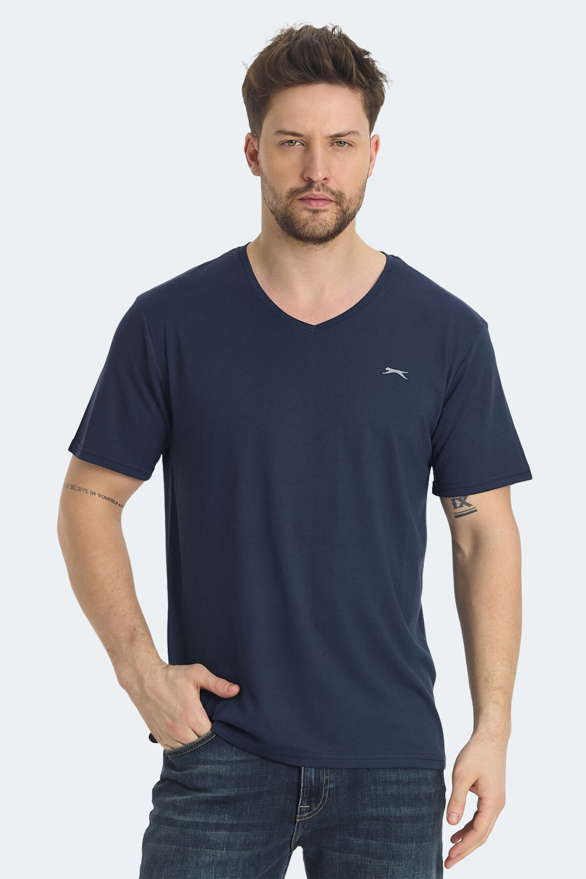 Slazenger KRAKKER Erkek V Yaka Lacivert Tişört