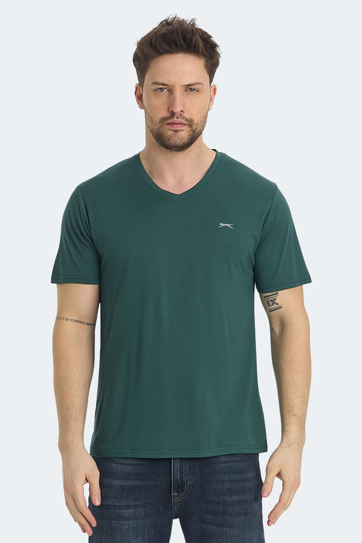 Slazenger KRAKKER Erkek V Yaka Yeşil Tişört