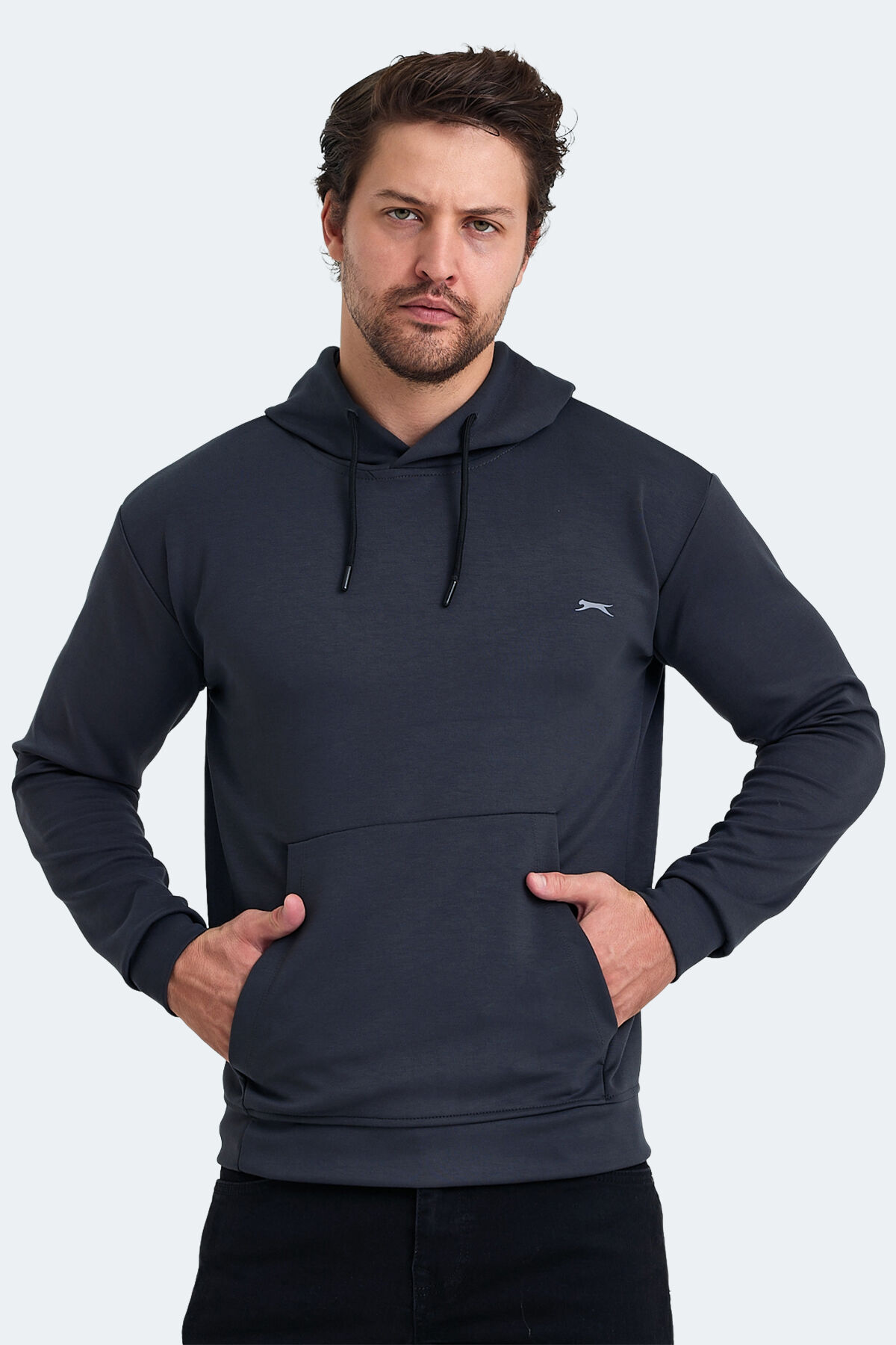 Slazenger KULA I Erkek Kapüşonlu Cepli Gri Sweatshırt